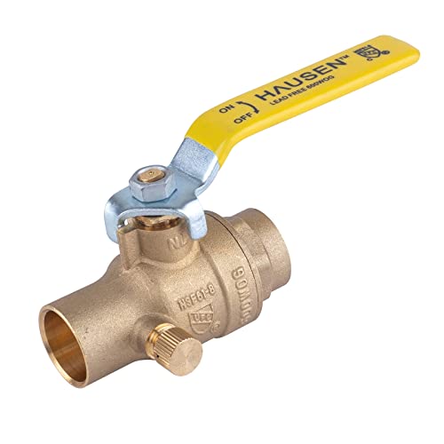 3/4-Inch Full Port Brass Ball Valve with Drain - Sweat x Sweat Connection - Heavy Duty for Plumbing, Irrigation & HVAC Systems - 1-Pack