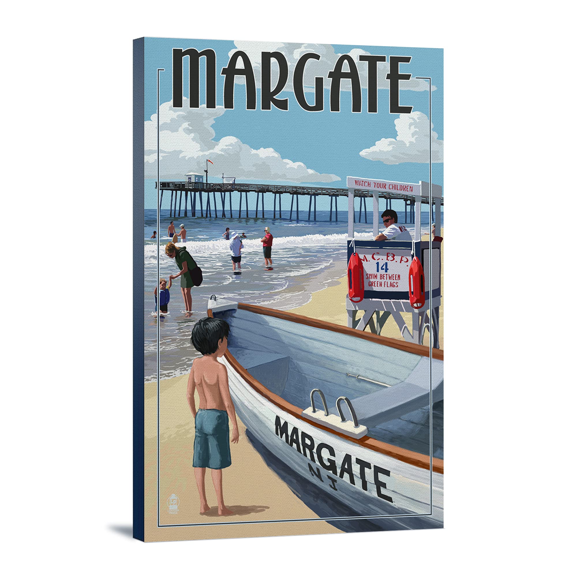 Margate New Jersey Lifeguard Stand - 24x36 Gallery Wrapped Canvas Wall Art - Beach House Decor, Coastal Living Room Painting, Shore Themed Home Office Artwork