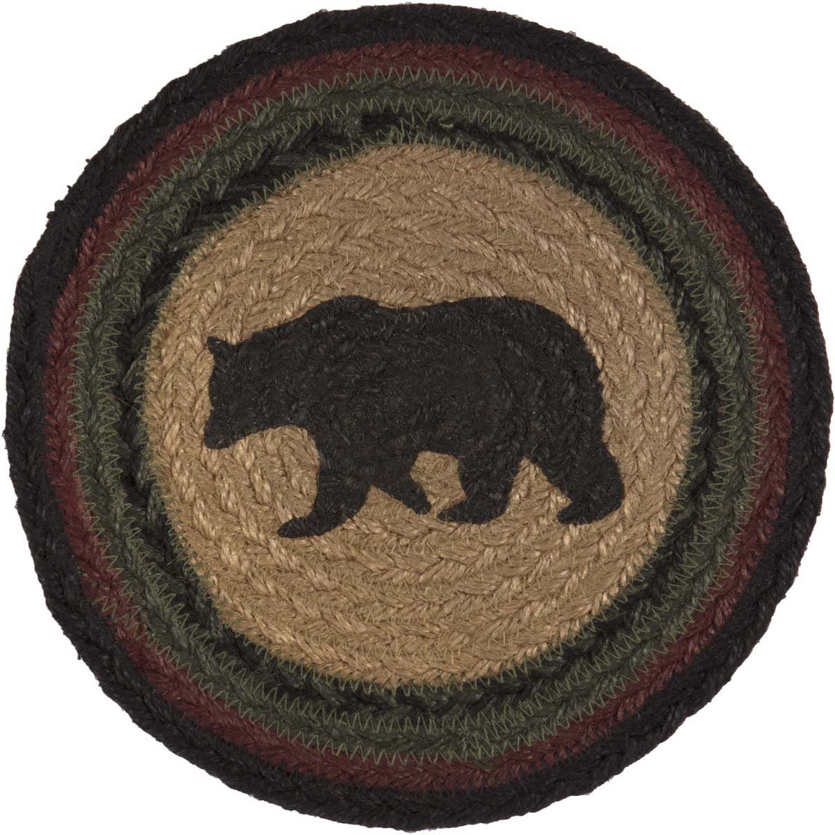 VHC Brands Wyatt Rustic Stenciled Textured Tan Round Kitchen Table Bear Jute Trivet 8
