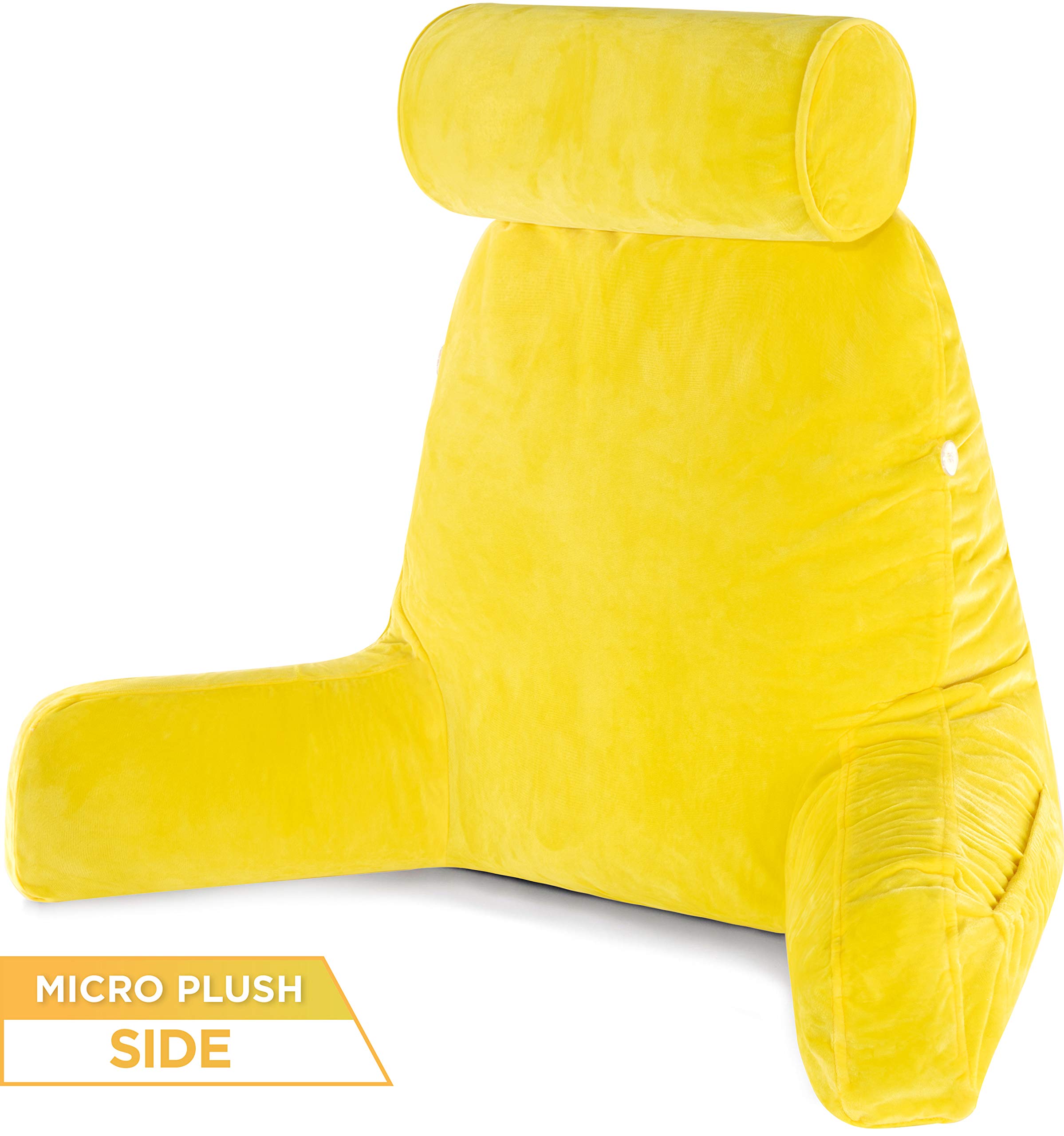 XXL Aspen Edition Husband Pillow - Adult Reading & Bed Rest Pillow with Arms & Detachable Neck Roll - Premium Memory Foam Support - Reversible Micro Suede & Plush Covers (Gold Rush) - Perfect for Reading, Watching TV, and Relaxing in Bed