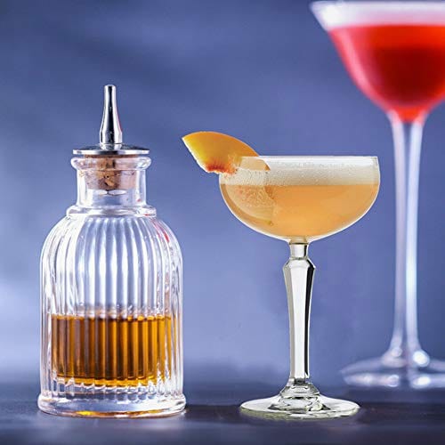 Premium 3.4oz Glass Bitters Bottle with Stainless Steel Dash Top - Cocktail Bitters Dropper Bottle, Elegant Stripe Design (SC011) - Perfect for Home Bars, Mixology & Craft Cocktail Making