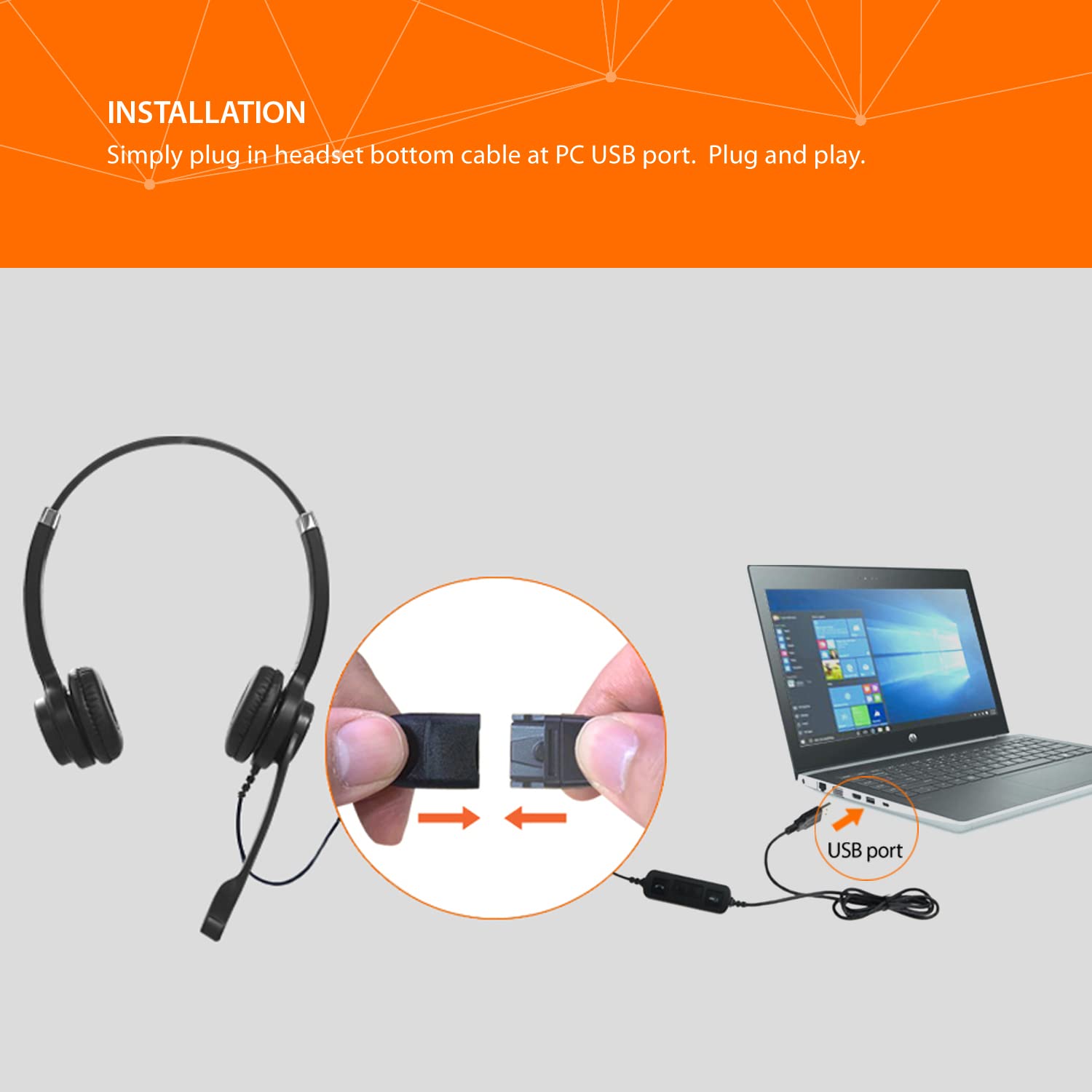 IPD IPH-255 USB Noise Cancelling Headset with Microphone for Office & Call Centers | Compatible with Skype, Microsoft Teams, Cisco Jabber | Perfect for Remote Work & Online Meetings