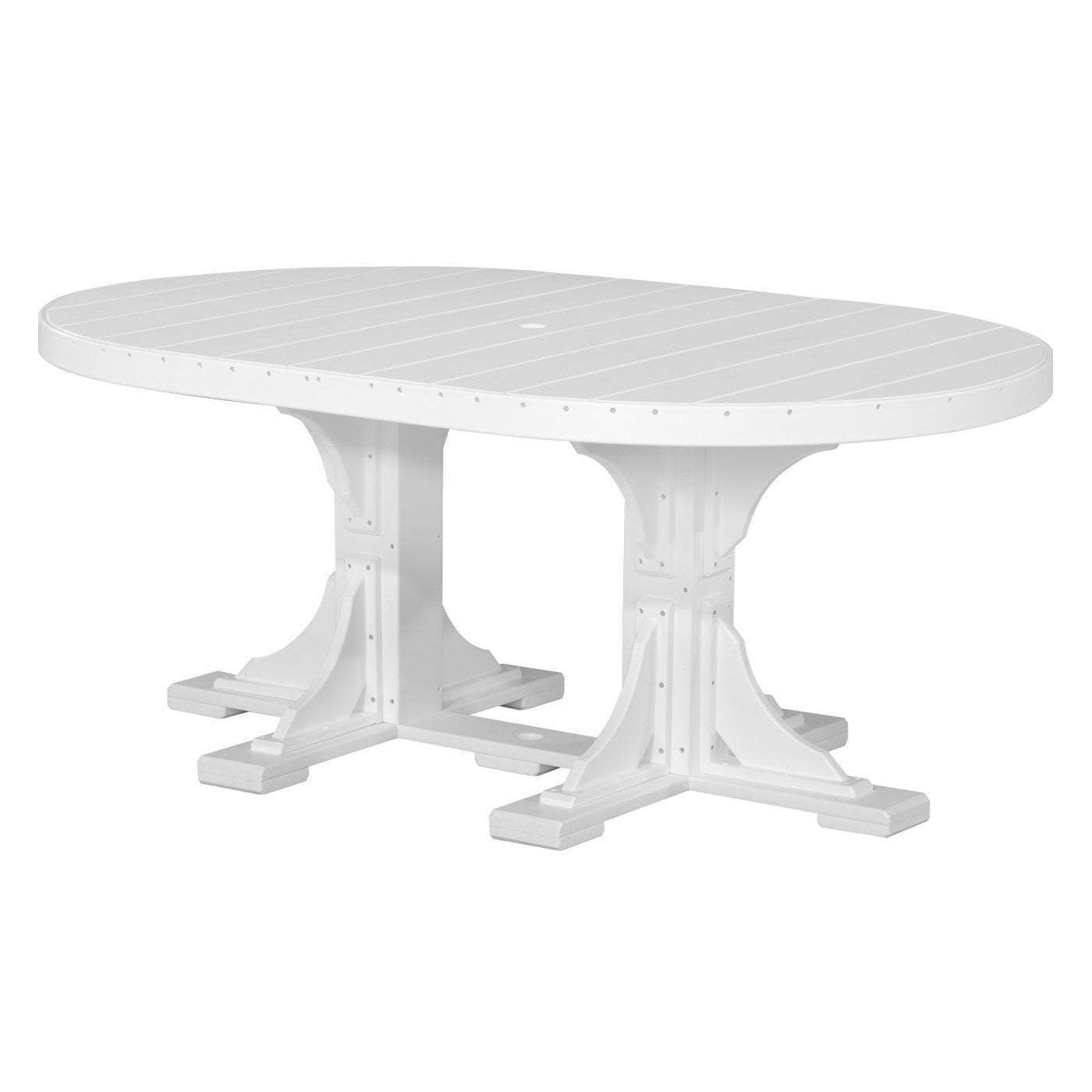 LuxCraft White Recycled Plastic Oval Table with Cup Holder - Outdoor Patio Dining & Picnic Side Table for Garden, Pool, Deck, and Backyard