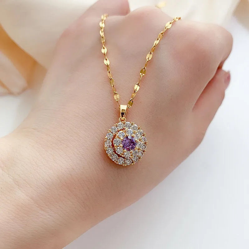 18K Gold Plated Pendant Necklace with White Gemstone Accent - Elegant Jewelry Gift for Women, Perfect for Weddings, Anniversaries & Special Occasions