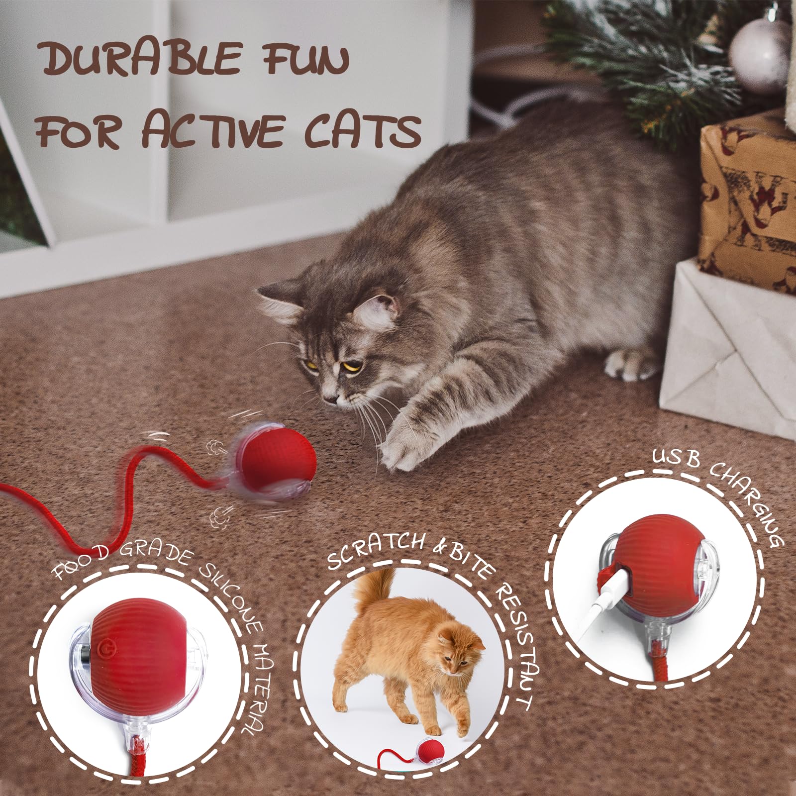 2025 Upgraded Interactive Rolling Cat Toy Ball - 360° Smart Automatic Self-Rolling Pet Toy for Cats & Dogs | Electric Moving Ball for Indoor Kittens & Puppies | Perfect for Playtime, Exercise & Boredom Relief