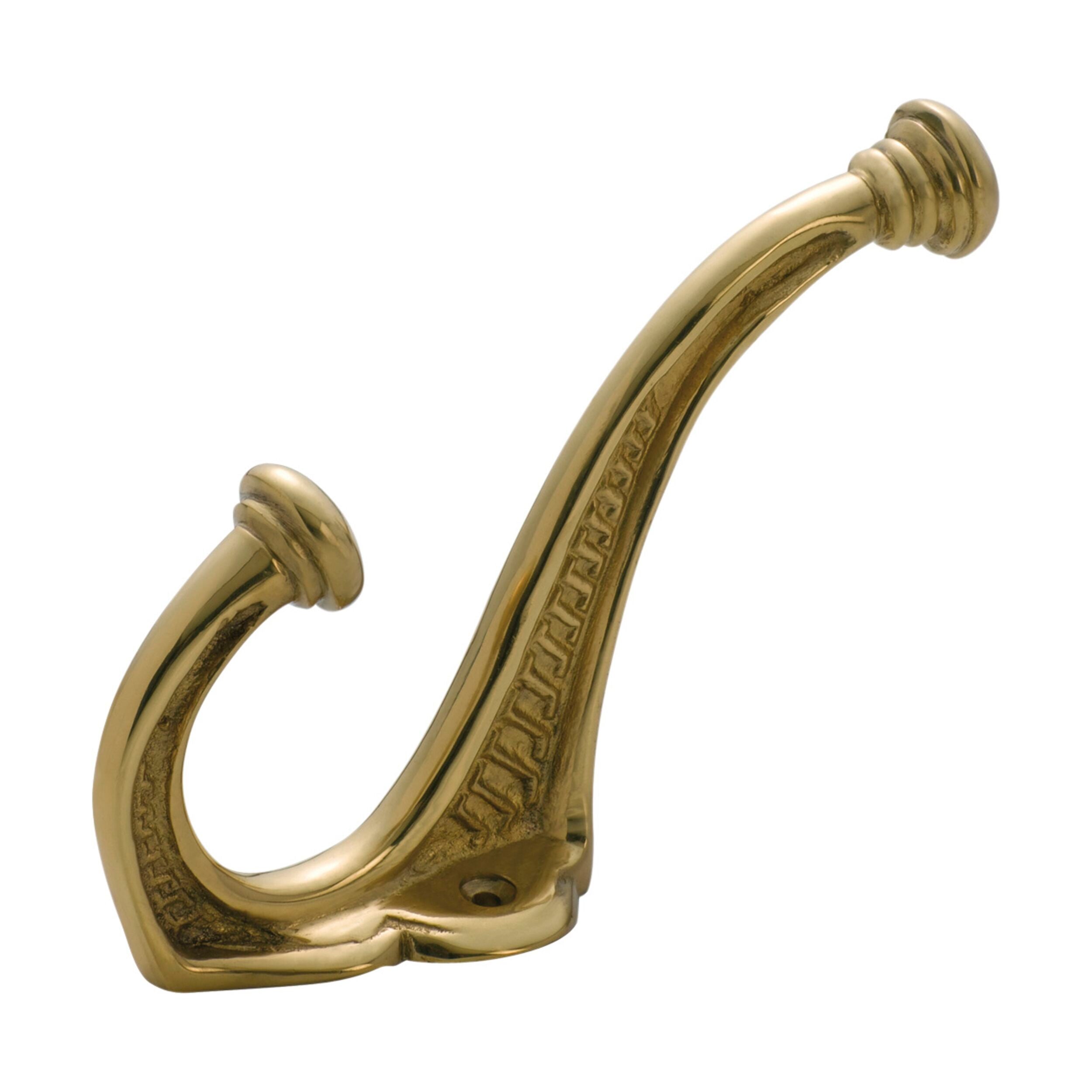 3930 Edwardian Style Polished Brass Hat & Coat Hook - 5.7 x 3.7 Inches - Vintage Wall Mounted Entryway Organizer for Coats, Hats, Bags & Scarves