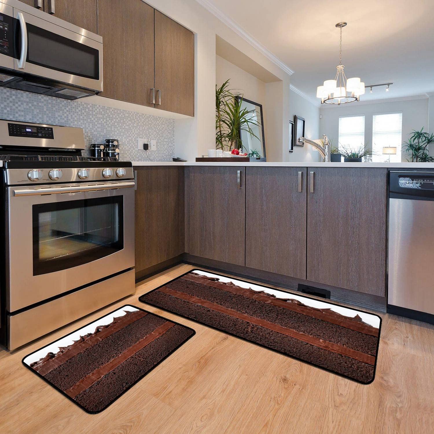 Non-Slip Washable Kitchen Rugs Set - Chocolate Cake Design Floor Mat, Comfort Standing Runner for Kitchen Decor, Bath Rug & Doormat - Perfect for Home, Office, and Entryway
