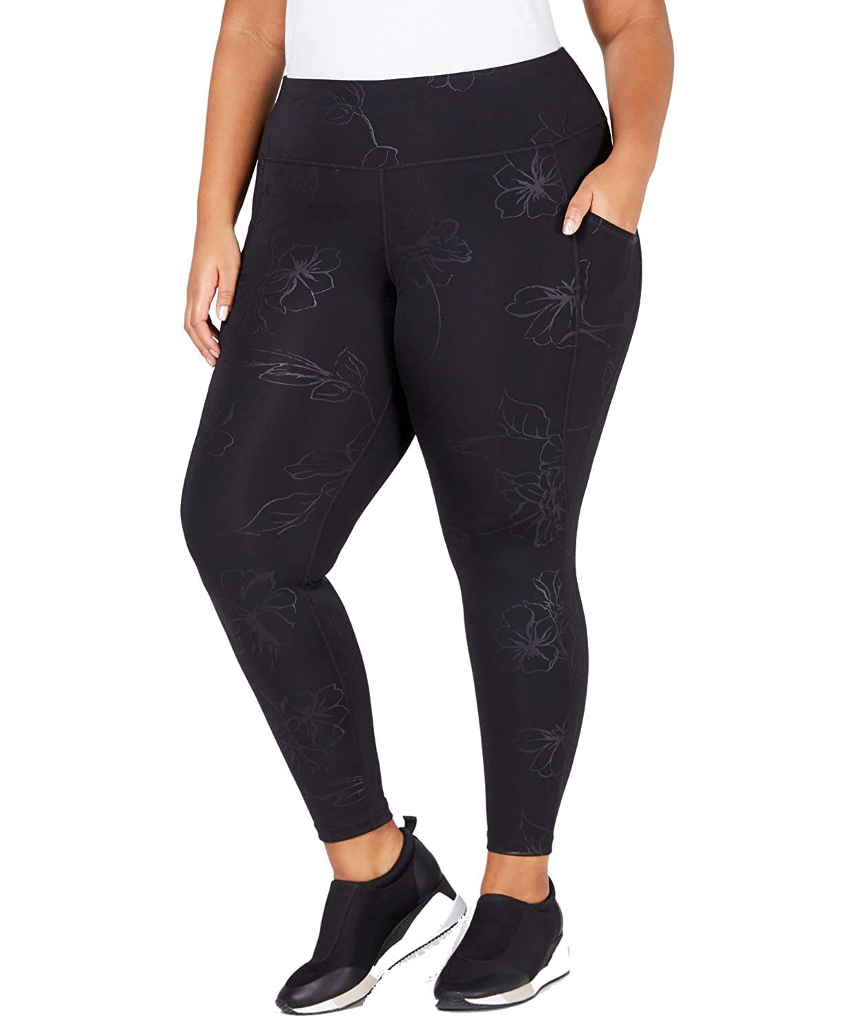 Ideology Women's Plus Size Floral Print Yoga Pants - High Waisted Workout Leggings for Running, Gym & Lounge (Black, 3X) - Perfect for Yoga, Pilates & Casual Wear