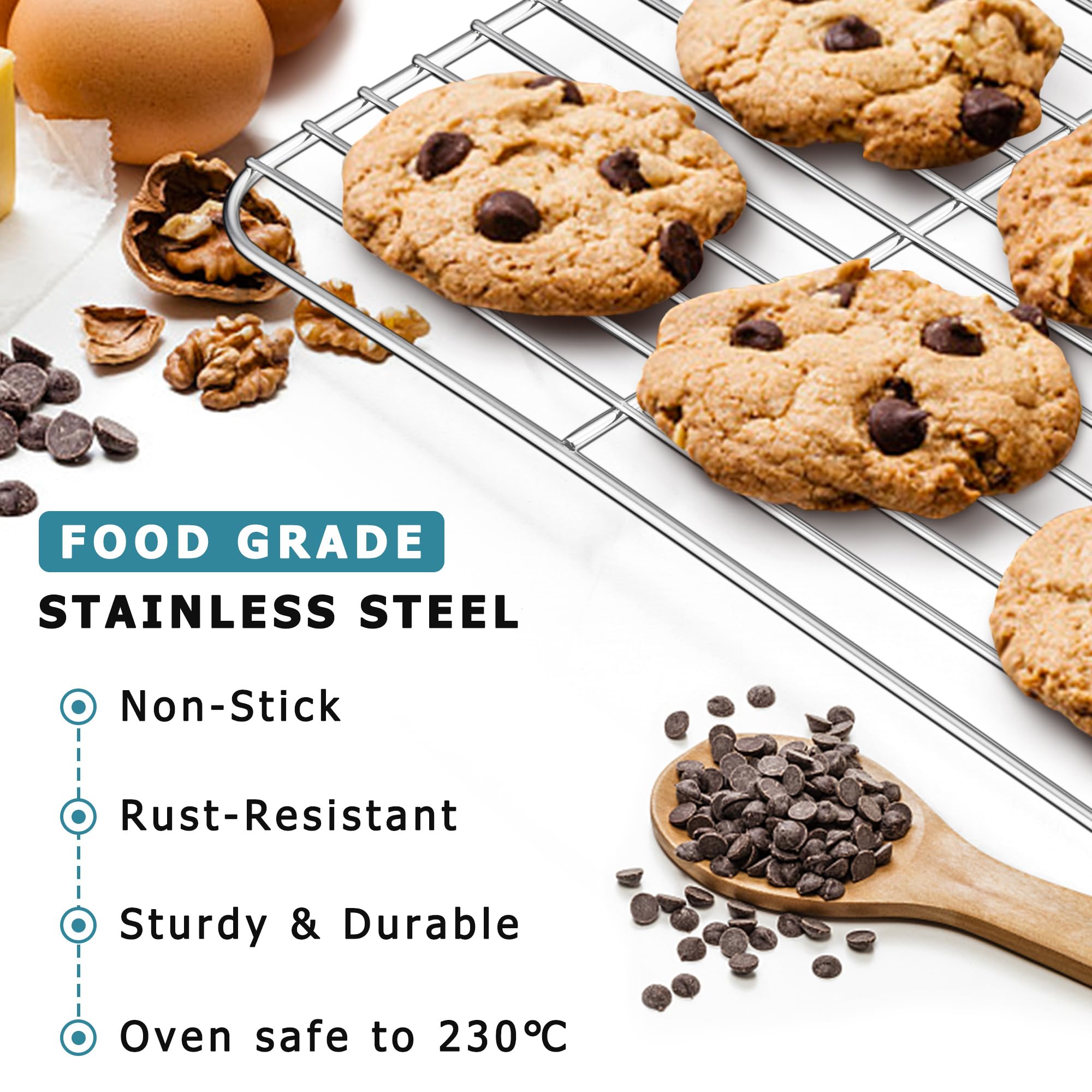 Herogo 2-Piece Stainless Steel Cooling Rack Set for Baking, Roasting & Grilling - 24.8 x 19 x 1.5cm Oven-Safe Wire Rack for Cakes, Cookies, Bread - Dishwasher Safe Metal Baking Cooling Grid - Perfect for Home Baking, BBQ Parties & Meal Prep
