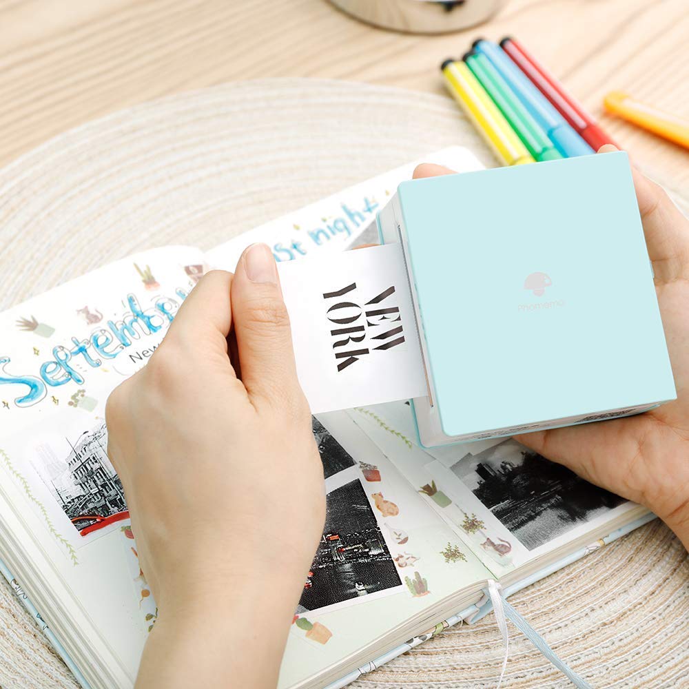 Phomemo M02 Mini Bluetooth Thermal Photo Printer - Portable Sticker Printer with 3 Rolls Colorful Paper, Compatible with iOS & Android for Journaling, Study Notes, Art Projects, Office Use & Gifts | Perfect for Bullet Journals, DIY Crafts, and Home Organization