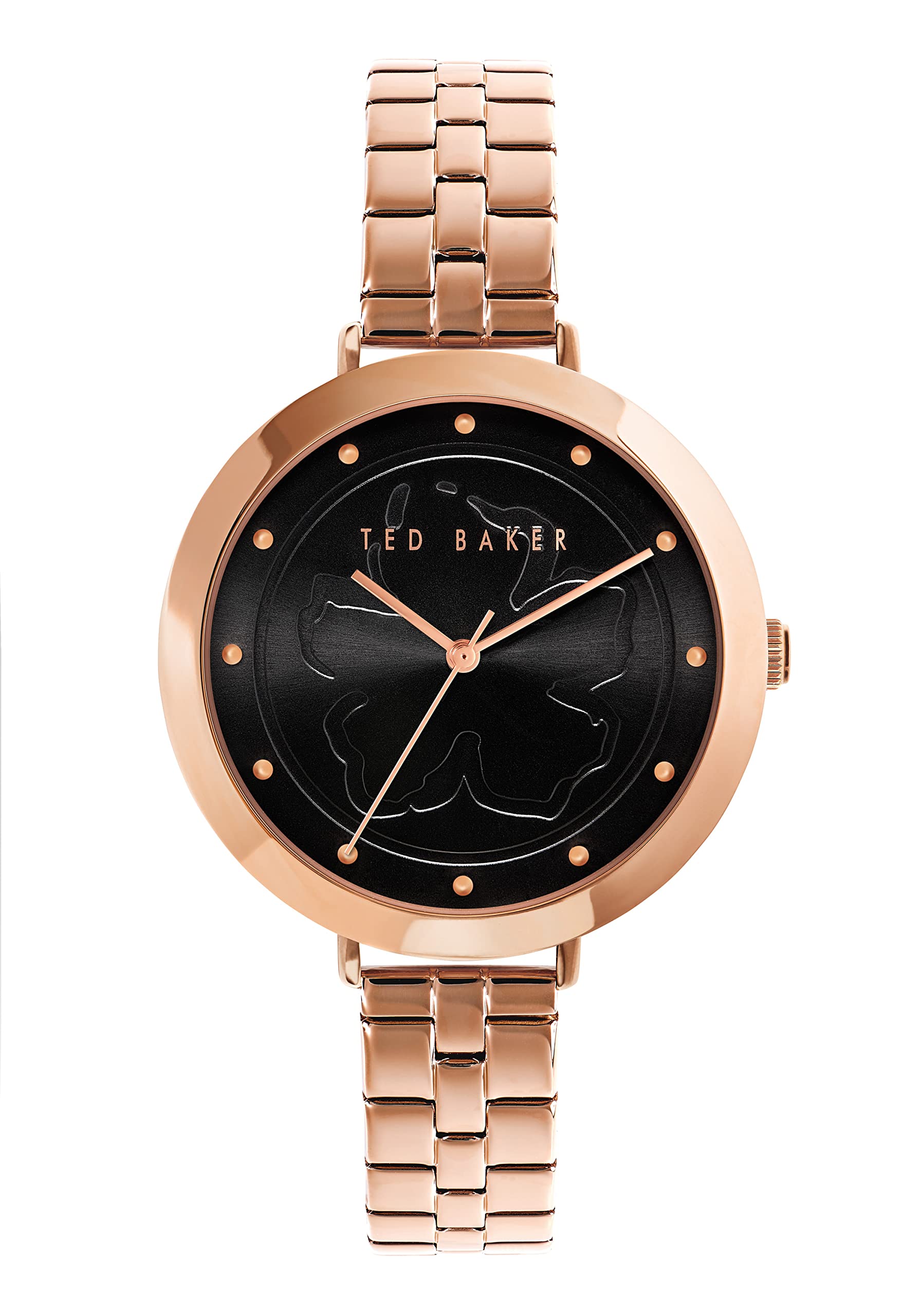 Ted Baker Women's Rose Gold Stainless Steel Casual Watch - Quartz Movement, Black Dial, Adjustable Strap (Model BKPAMS2169I) | Perfect for Office, Date Night & Everyday Wear