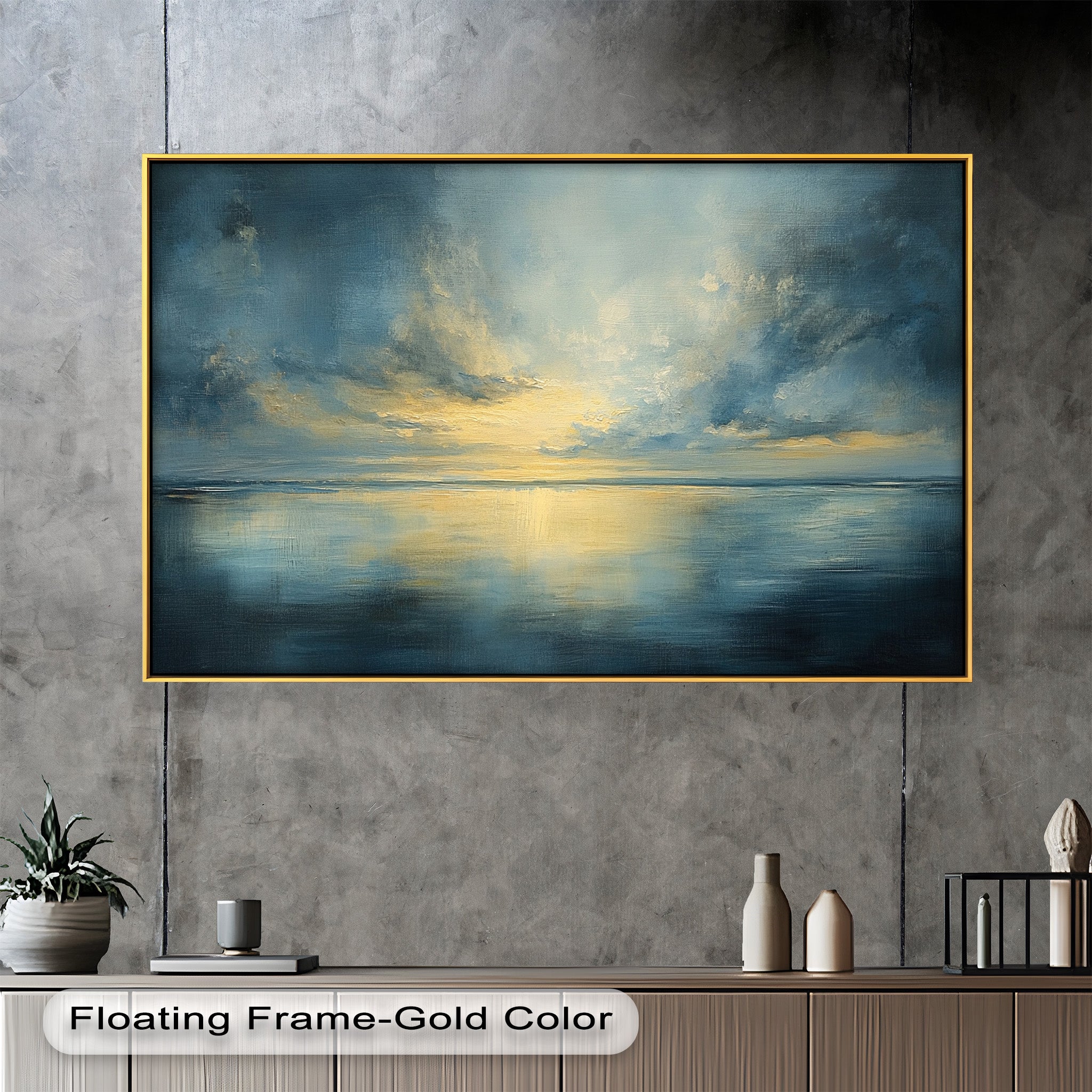 Coastal Wall Art - Sunset Reflection Seascape Oil Painting for Beach House Decor | Handmade Ocean Landscape Artwork | Living Room, Bedroom & Office Wall Decor