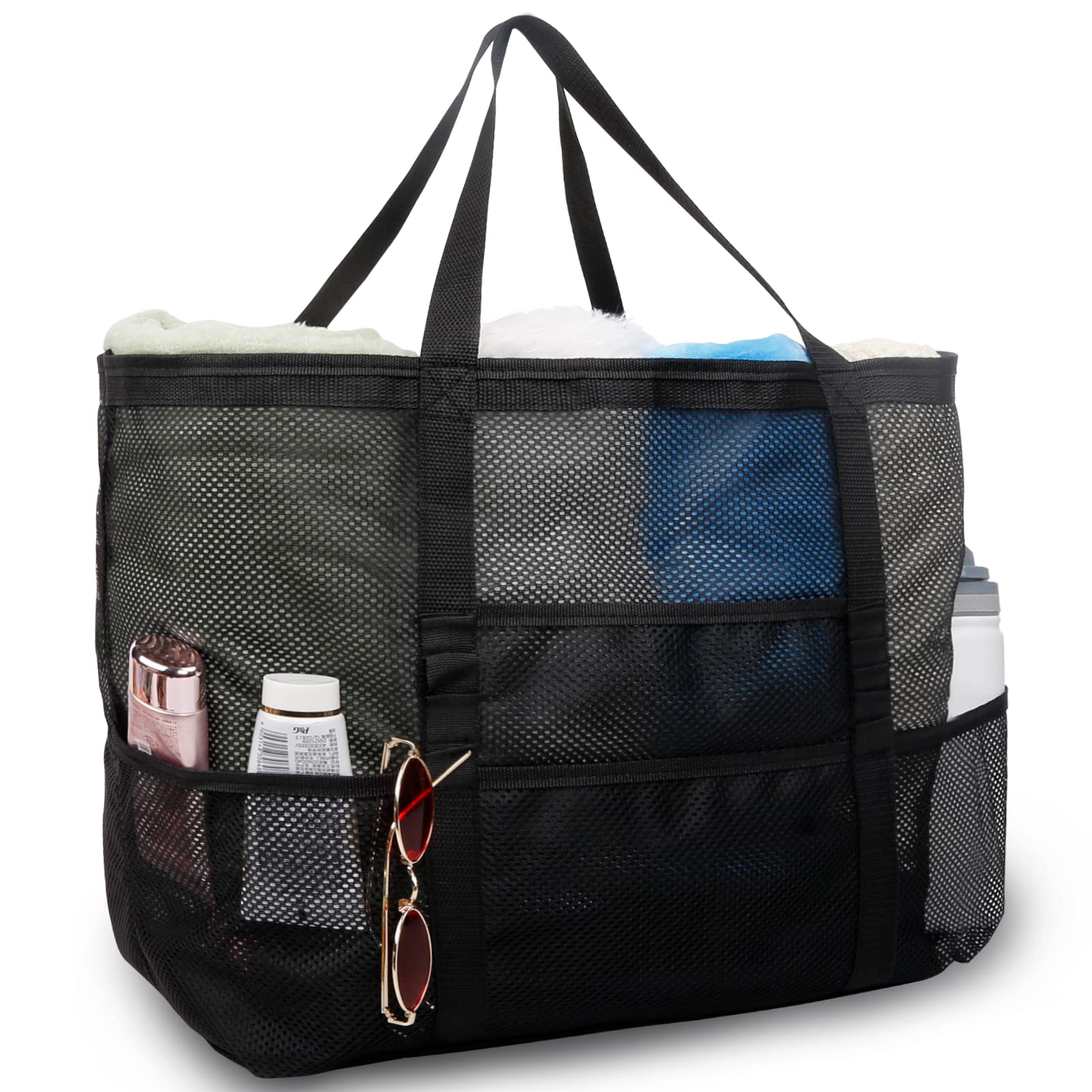 Mesh Beach Tote Bag with 8 Pockets - Perfect for Pool & Travel Essentials