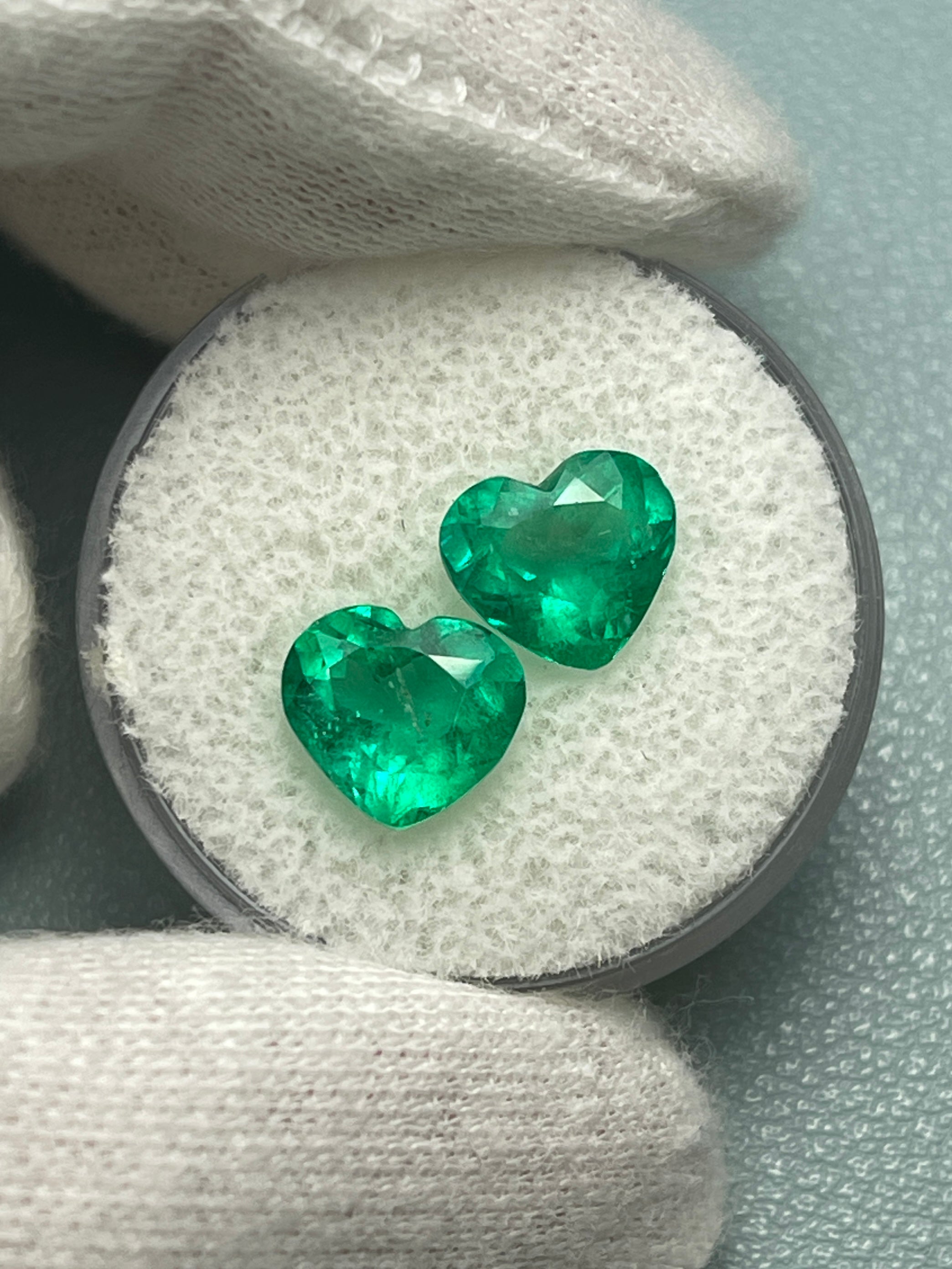 3.48tcw 8x9 Matching Emerald Hearts - Vivid Muzo Green Natural Colombian Emeralds for Engagement Rings & Anniversary Gifts