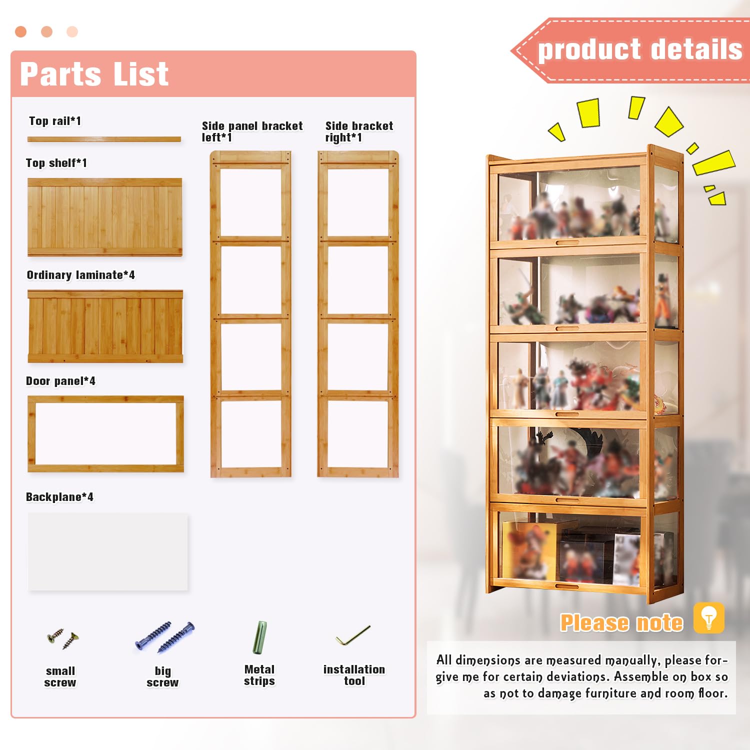 35.4x13.4x67.7in Acrylic Display Cabinet with Flip Door - Bamboo Curio Cabinet & Glass Shelf for Collectibles, Home Decor Storage - Easy Assembly (Brown) - Perfect for Living Room, Office, or Retail Showcase