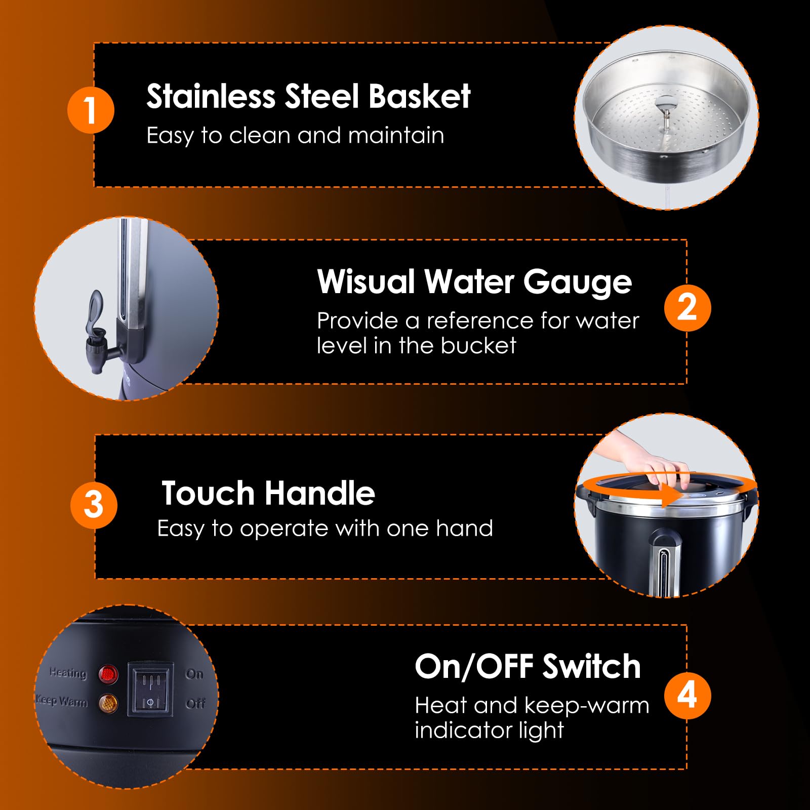 HOMOKUS 18L Commercial Coffee Urn - 120 Cup Stainless Steel Coffee Maker with 1500W Quick Brew, Double Wall Insulation for Hot Coffee & Water Dispenser - Perfect for Offices, Catering & Large Events (Dark Grey)