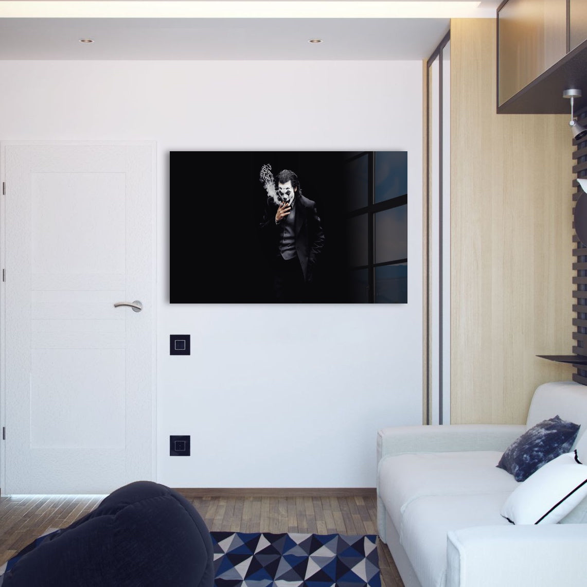 Joker Monochrome Glass Wall Art - Modern Home Decor for Living Room, Bedroom & Office - Unique Superhero Themed Artwork