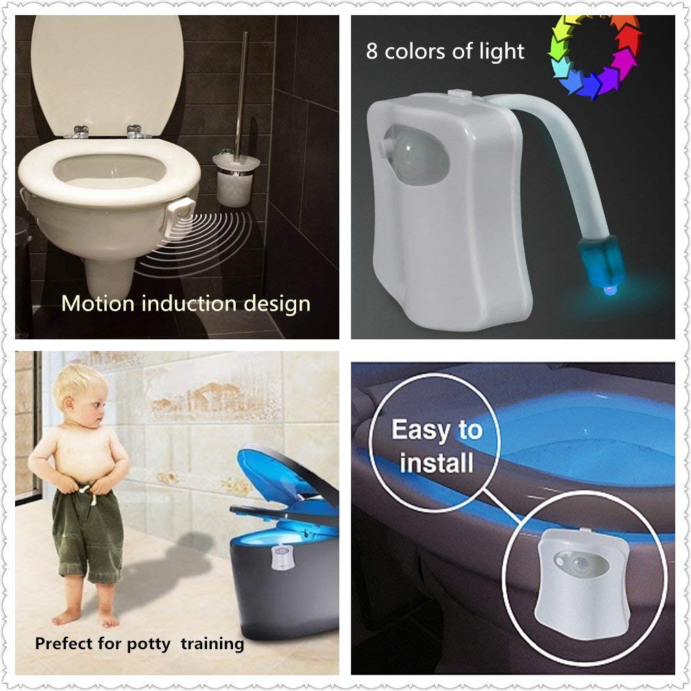 4 Pack Motion Sensor LED Night Lights - 8 Color Changing Toilet Bowl Light with 2 Modes for Bathroom & Washroom | Auto Detection, Universal Fit | Perfect for Kids, Elderly & Nighttime Safety
