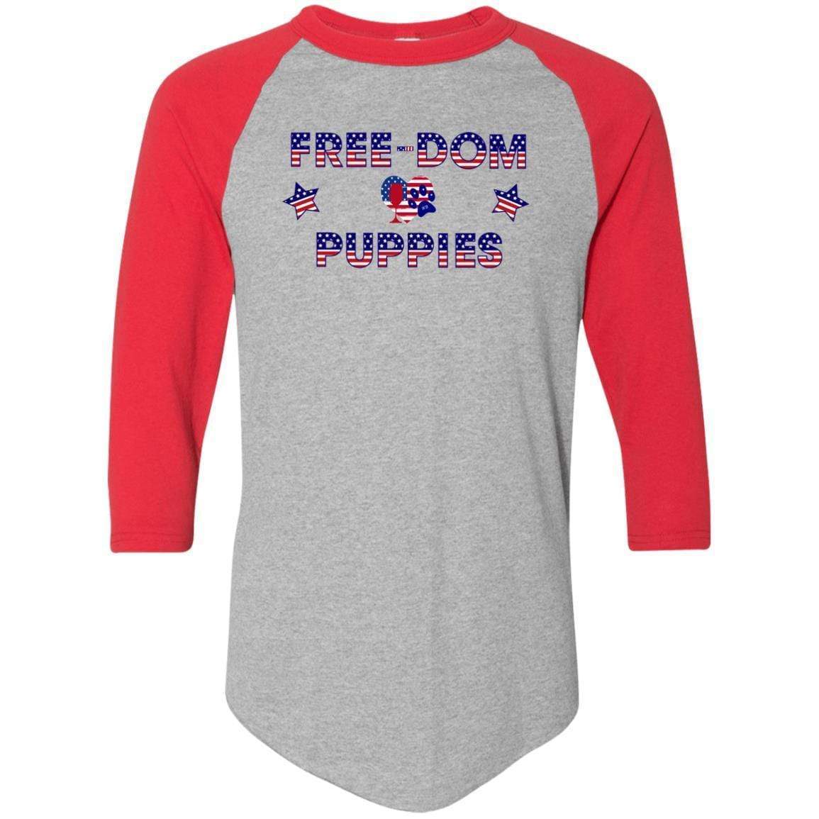 WineyBitches.Co Free Dom Puppies Colorblock Raglan Jersey - Trendy Women's Baseball Tee for Casual Wear, Street Style & Dog Lover Outfits