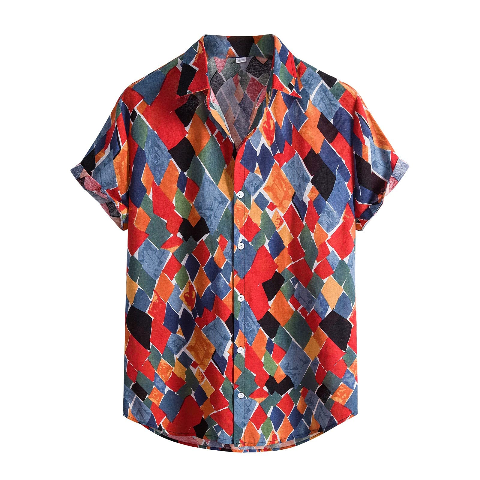 KSSammer Men's Lightweight Summer Beach Shirt - Trendy Short-Sleeve Single-Breasted Lapel Casual Shirt for Vacation, Pool Party & Outdoor Activities