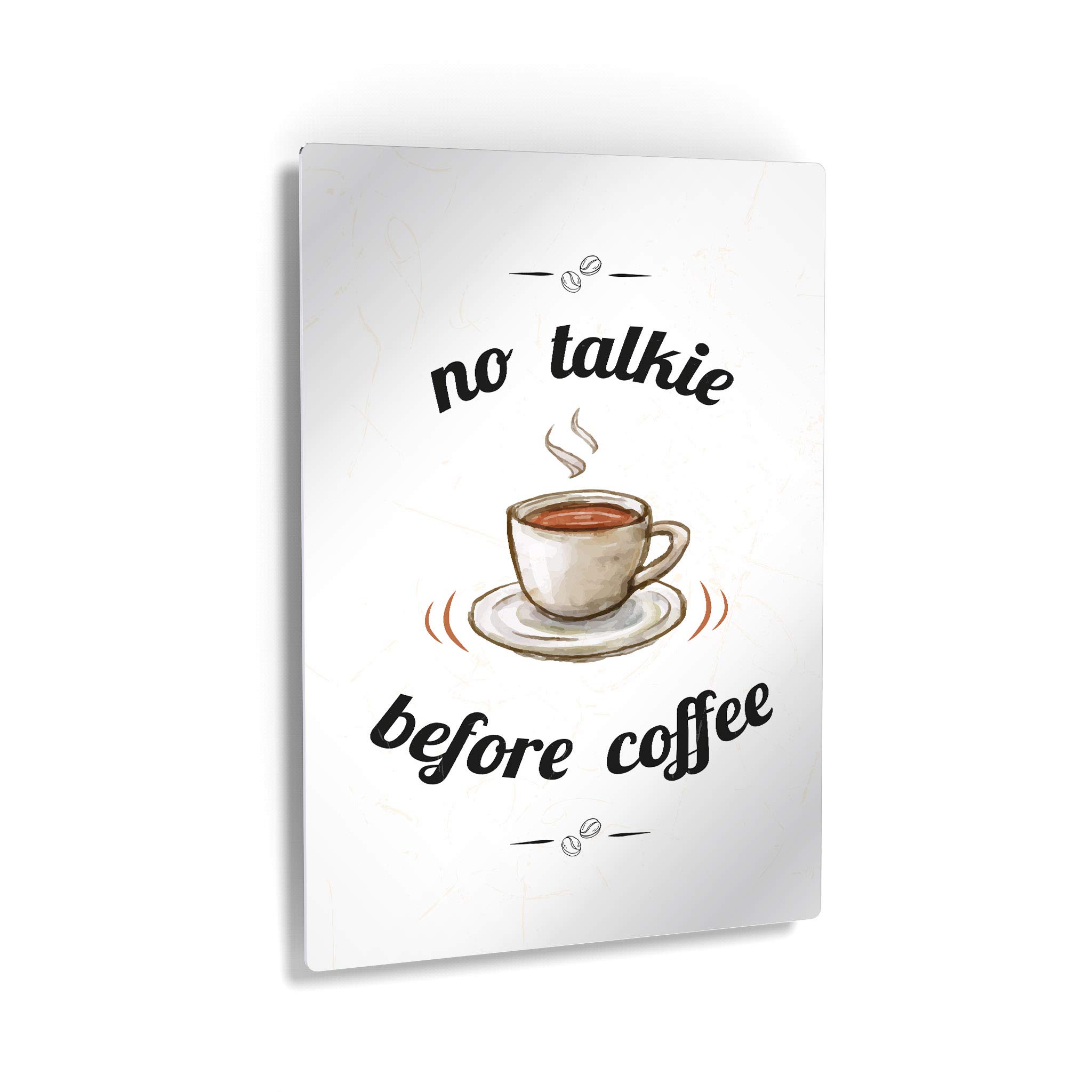 Smile Art Design No Talkie Before Coffee Watercolor Mug - Metal Wall Art Print for Kitchen Decor, Inspirational Quote Sign - Perfect Gift for Farmhouse, Restaurant, Office, Coffee Shop & Dining Room - 40x30 Inches - Ideal for Home, Cafe & Workspace Decor
