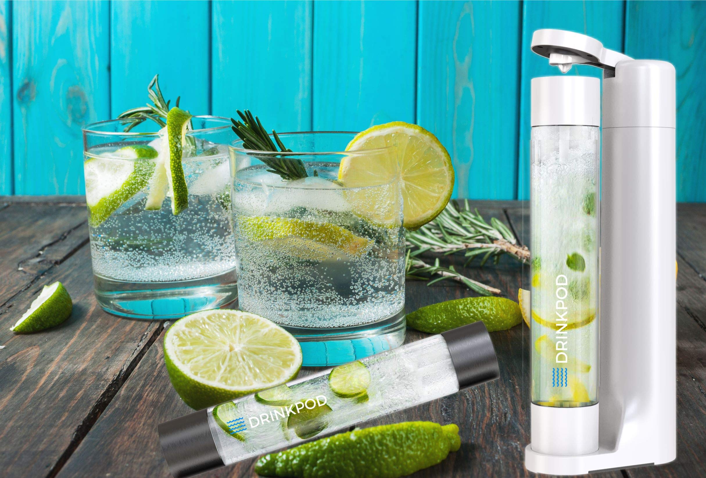 FIZZpod Soda Maker Machine - Make Sparkling Water, Juice, Coffee, Tea & Cocktails at Home | Includes 3 BPA-Free Bottles, 3 Caps, Carbonator Cap & Manual | Perfect for Kitchen, Office & Parties (White + 2 CO2 Cylinders)