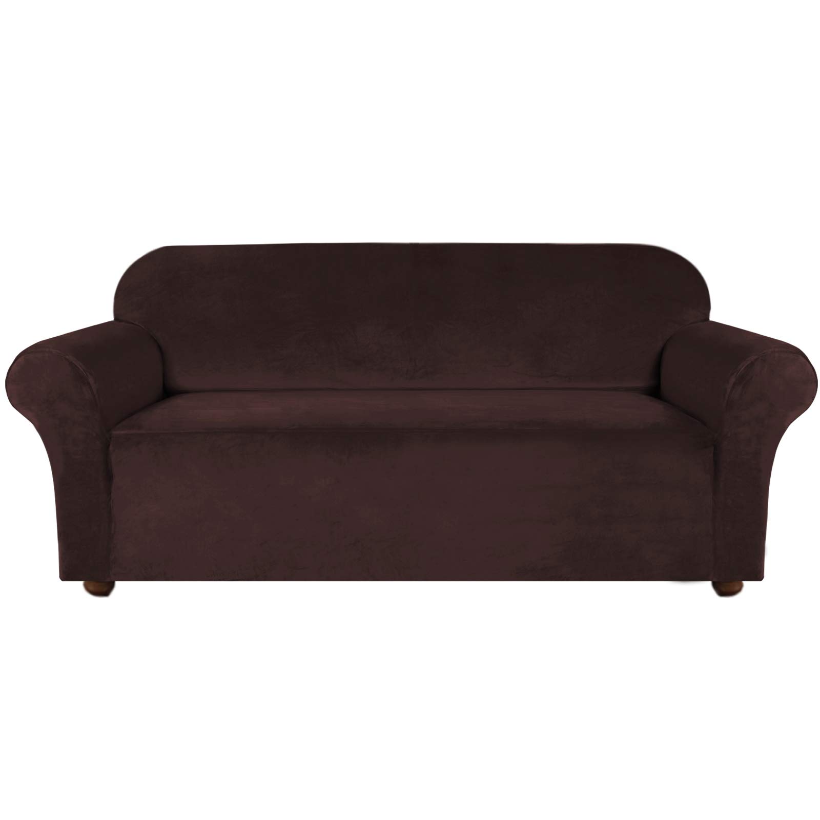 Luxury Turquoise Velvet Stretch Sofa Cover for 3-Cushion Couches | Oversized Non-Slip Elastic Slipcover | Soft Thick Fabric Protector (XL, Brown) – Perfect for Living Room, Home Theater & Guest Room Decor