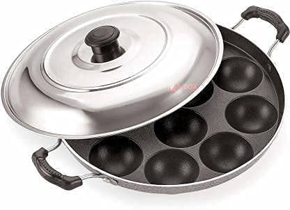 Non-Stick 12-Cavity Appam Maker Pan with Lid - Perfect for Making Appam, Appe, and Paniyaram - Ideal for Indian Breakfast and Snacks at Home