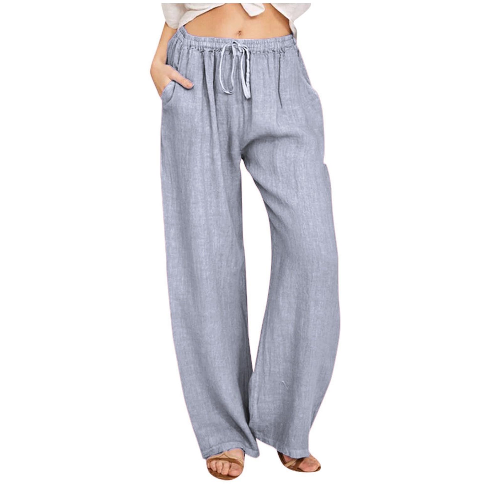 Women's Summer Linen Cotton Pants - High Waisted Drawstring Wide Leg Trousers for Casual Wear | Loose Fit Comfortable Lounge Pants for Beach, Travel & Everyday Outfits