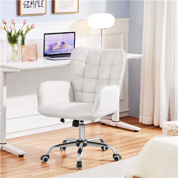 Yaheetech Faux Leather Office Chair - Modern Vanity Chair with Adjustable Height & Swivel Base - Perfect for Home Office, Gaming & Makeup Desk