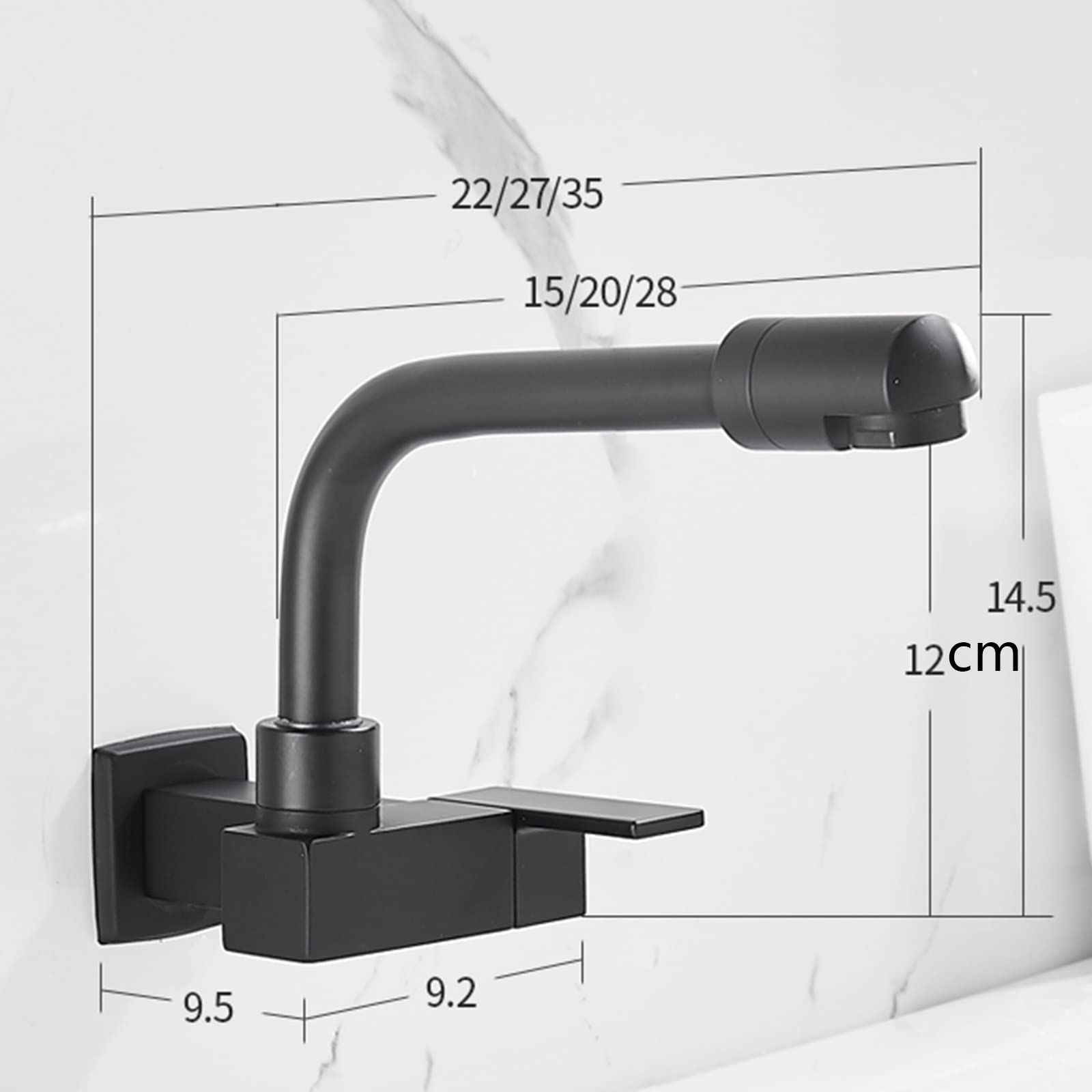 Wall-Mounted Single Hole Cold Water Brass Faucet - 20cm, RAKRISTE, Black 28cm - Perfect for Kitchen Sink, Mop Sink & Utility Areas
