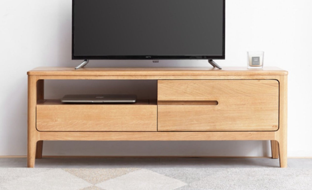 Solid Oak Wood TV Stand - Small Size with Multiple Style Options - Perfect for Living Room, Bedroom & Home Theater Setup