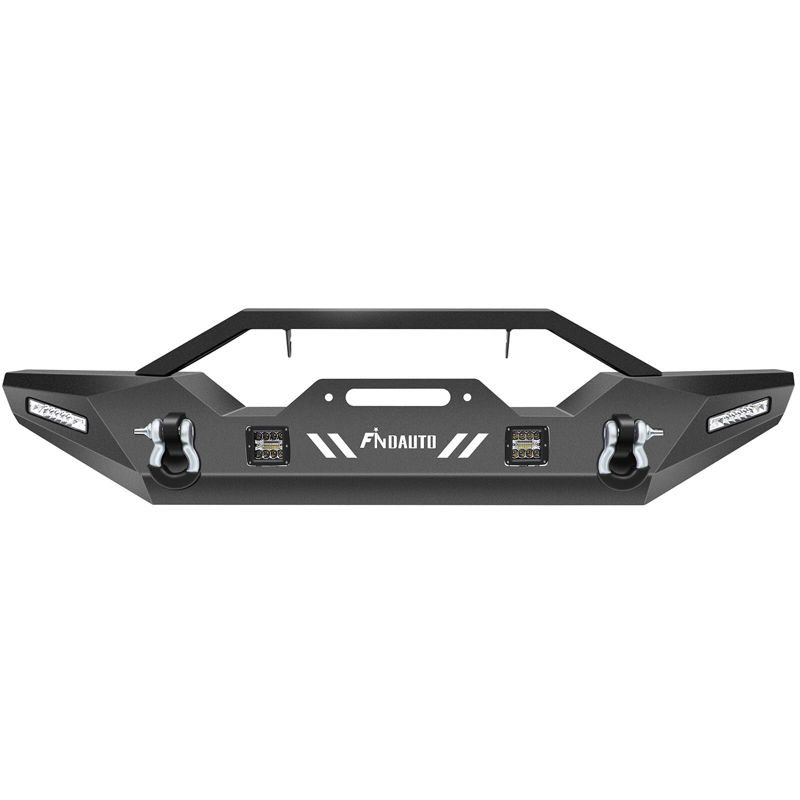 FINDAUTO Heavy Duty Front Bumper for 2007-2018 Jeep Wrangler JK - Textured Black Rock Crawler Bumper with Winch Plate, D-Ring Shackles & LED Light Bar | Off-Road Protection & Adventure-Ready Upgrade