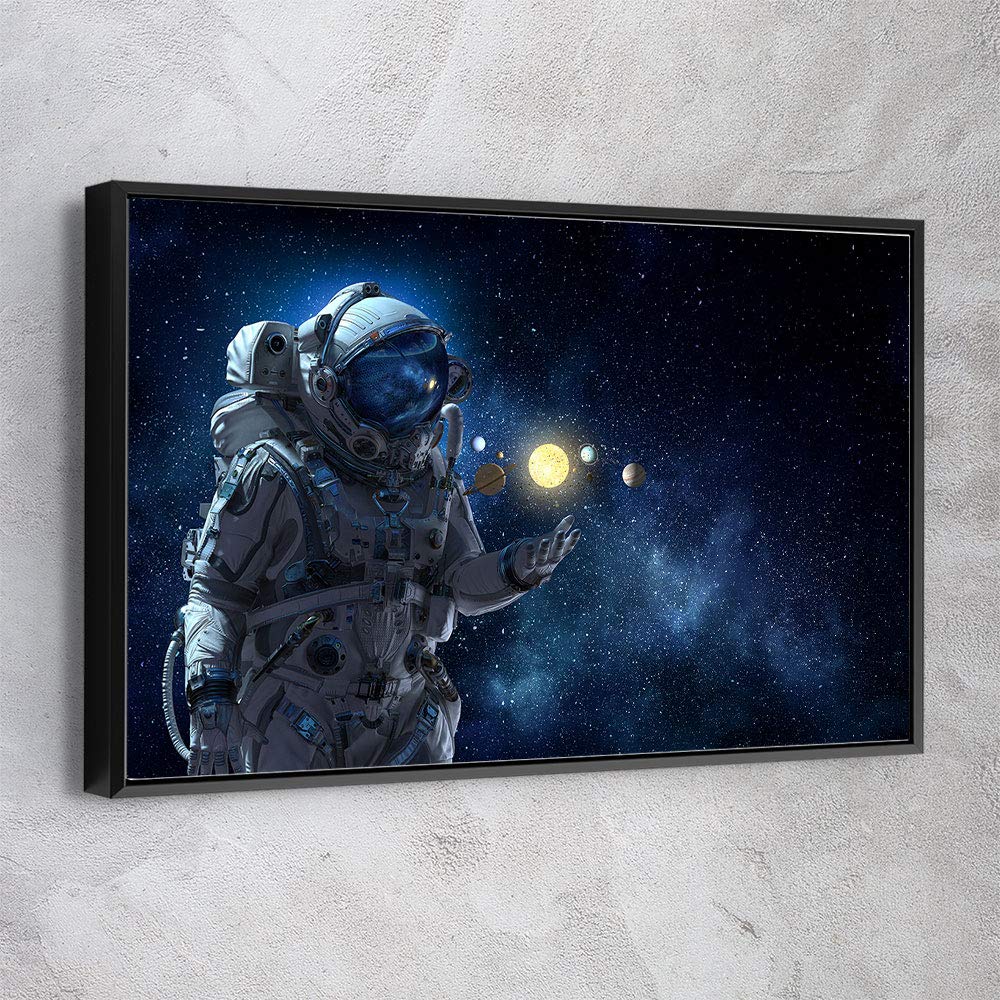 NASA Space Planets Astronomy Solar System Canvas Print Wall Art - 36x24 Inch Modern Black Framed Poster - Office & Home Decor - Ready to Hang - Made in USA - Perfect for Astronomy Lovers, Science Classroom & Space Themed Room Decor
