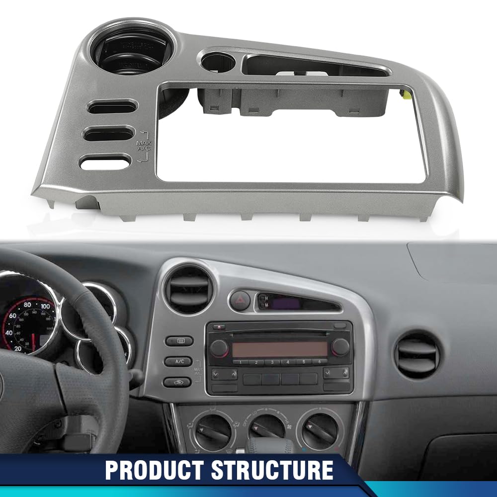 PIT66 Silver Dash Center Radio Bezel Vent Trim Compatible with 2003-2008 Toyota Matrix & Pontiac Vibe - Direct Fit Replacement with OEM Button Configuration | Perfect for Car Interior Upgrade & Audio System Installation