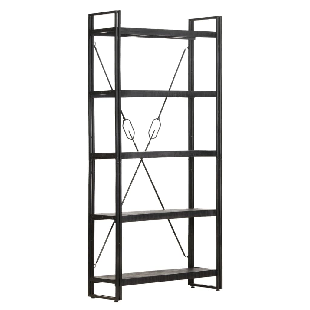 5-Tier Bookcase & Bookshelf - Solid Mango Wood Display Storage Shelf for Bedroom, Living Room & Office - 35.4