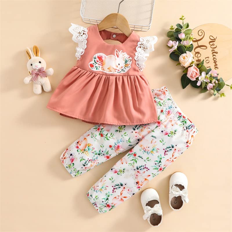 Adorable Baby Girl Easter Outfit - Bunny Ruffle Top & Floral Bubble Pants Set | Newborn Summer Clothes for First Easter Celebration | Perfect for Photo Shoots, Family Gatherings & Spring Festivities