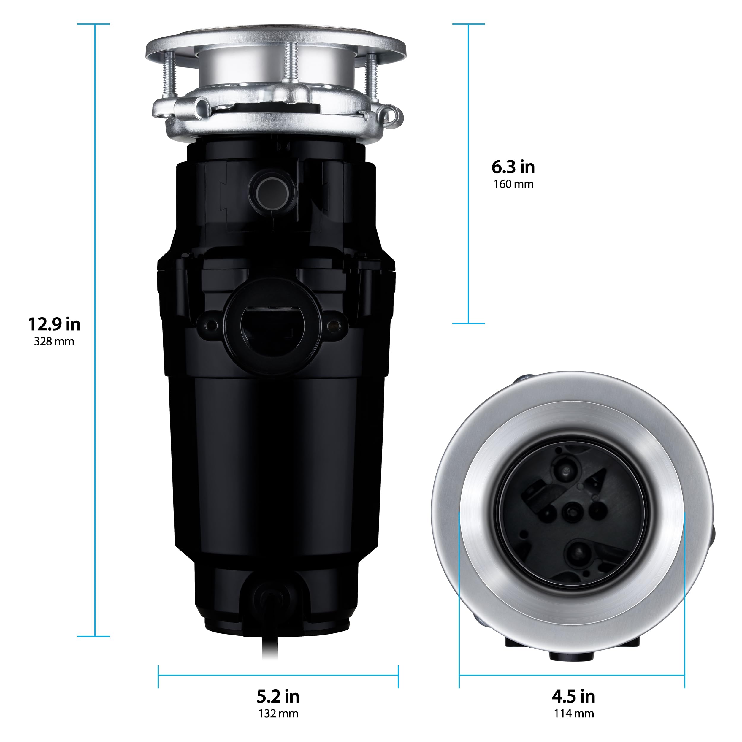Waste Maid 10-US-WM-158-3B 1/2 HP Stainless Steel Garbage Disposal with Anti-Jam Technology - Food Waste Grinder System in Black | Perfect for Kitchen Sink Waste Management & Dishwasher Hookup