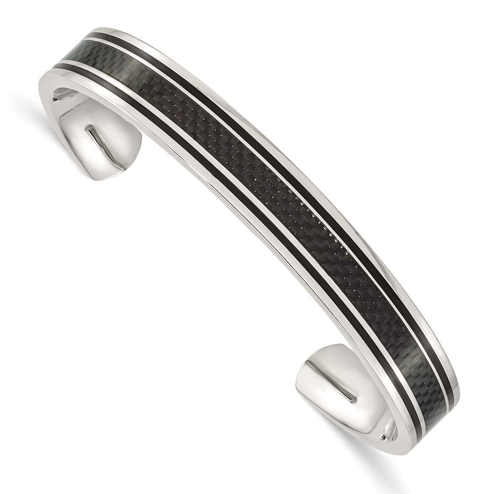 Premium Stainless Steel Black Carbon Fiber Inlay Bangle Cuff Bracelet - 10mm Width - IP-Plated for Durability - Perfect for Casual Wear, Parties & Gift Giving