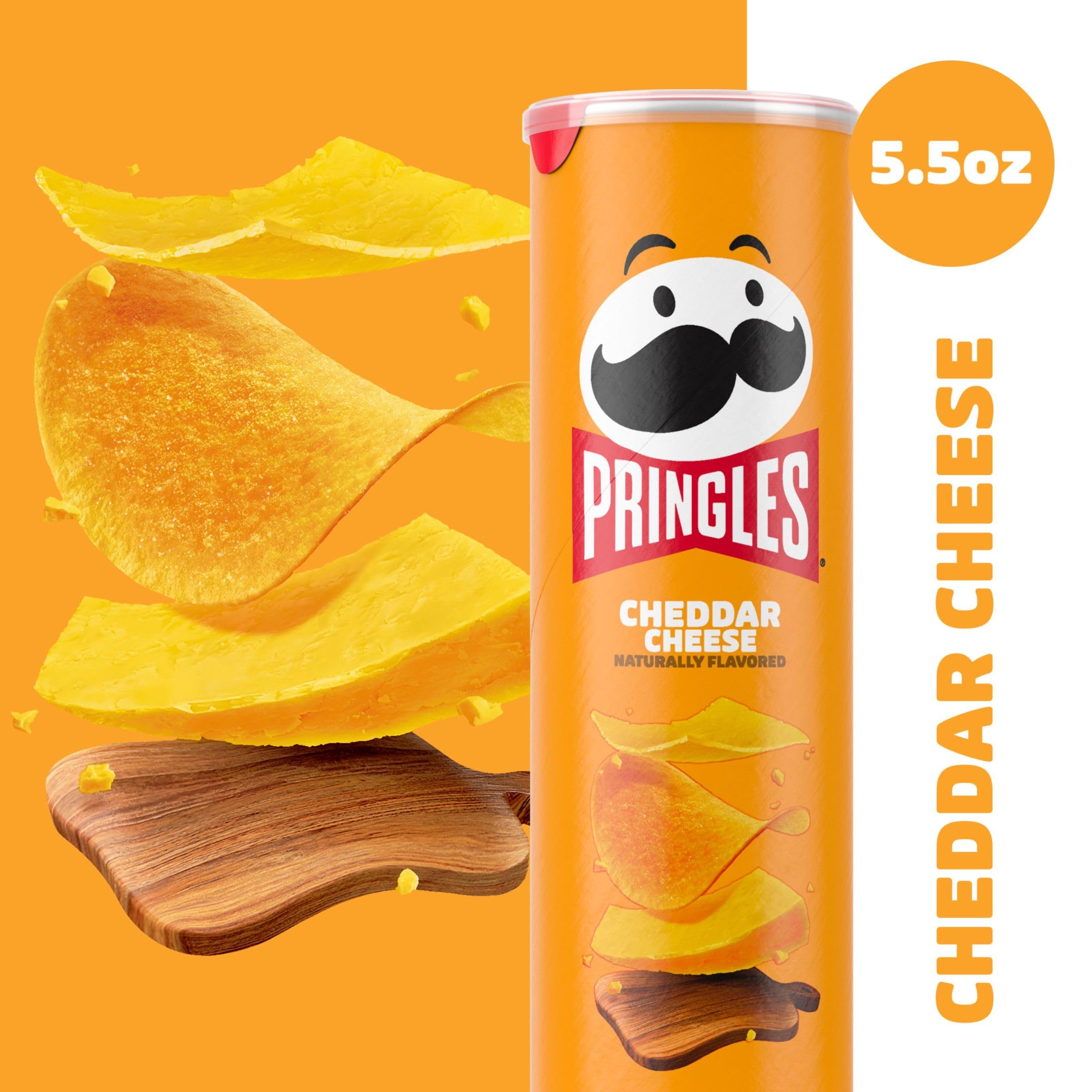 Pringles Cheddar Cheese Potato Crisps - 5.5oz Can (Pack of 1) | Crunchy Snacks for Lunch, Office, Travel & On-the-Go | Perfect for Road Trips, School & Movie Nights