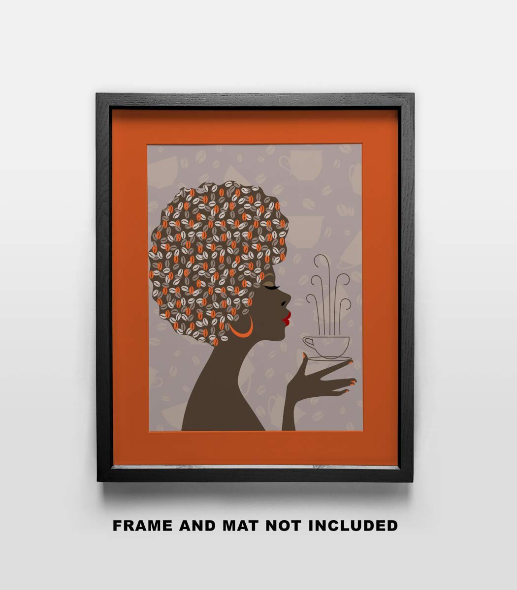 African American Woman Coffee Art Print - 11x14 Unframed Wall Decor for Kitchen, Office, Dorm - Inspirational Home & Gift Under $15 - Perfect for Coffee Lovers & Modern Interior Design