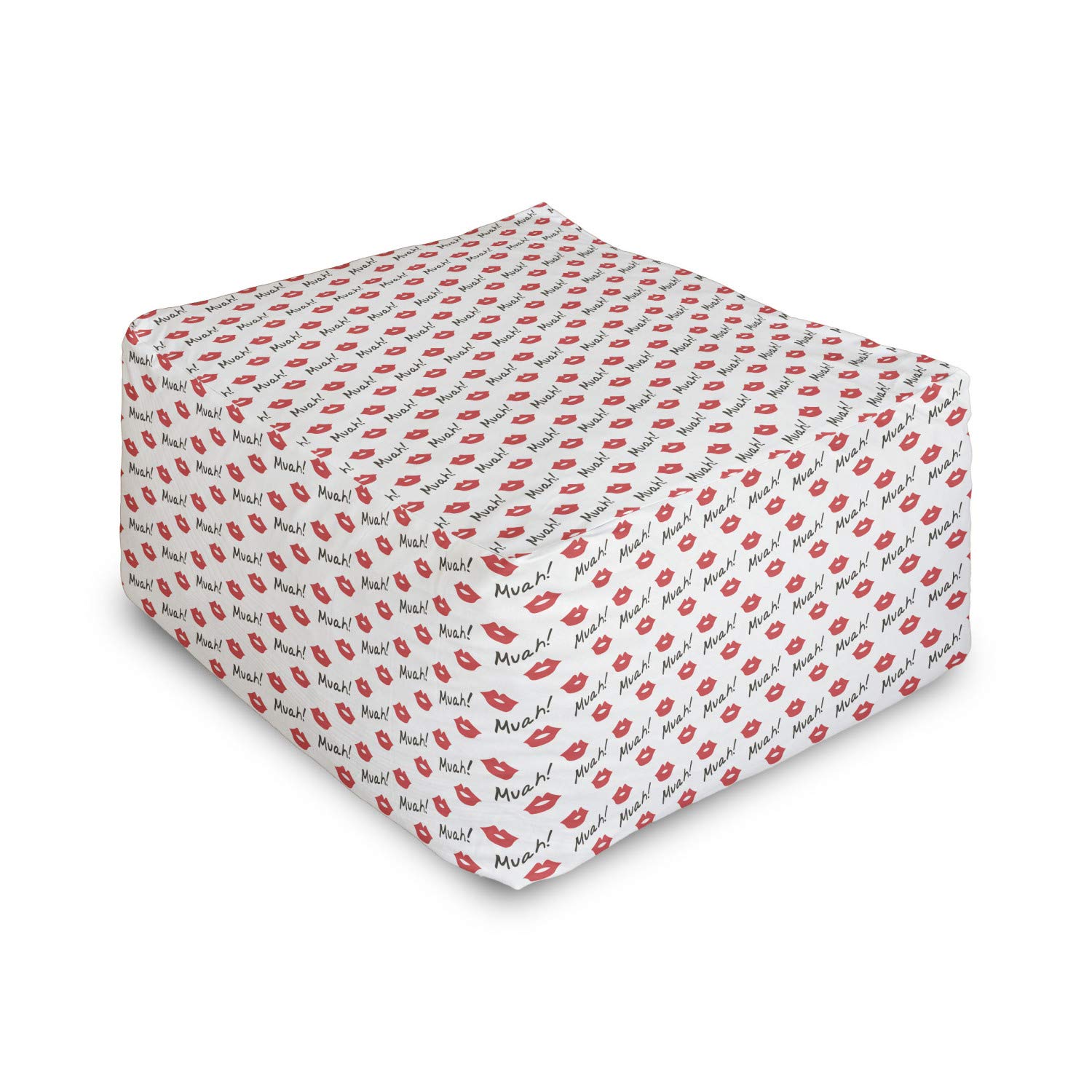 Ambesonne Red Lips Kiss Marks Rectangle Pouf - 25