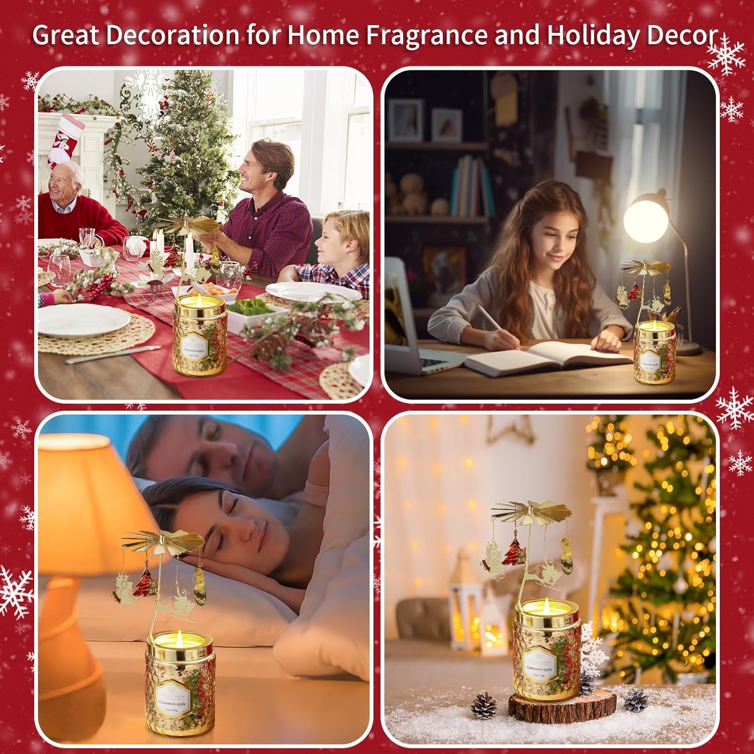 Rotating Cinnamon Apple Scented Candles - Christmas Gifts for Women, Mom, Sister, Wife - Perfect for Holiday Decor, Anniversary & Thanksgiving Celebrations - Home Fragrance & Relaxation
