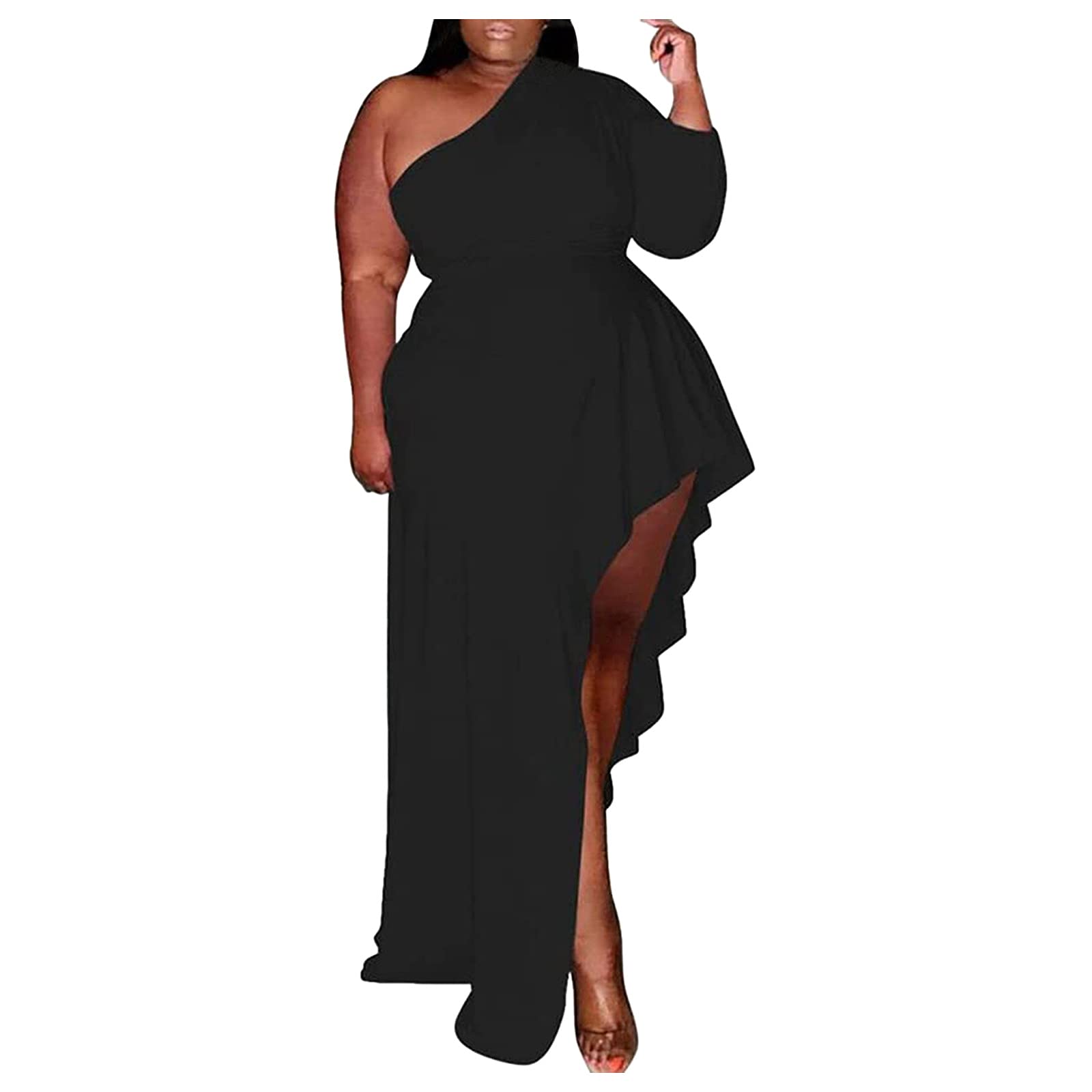 Smooto Women's Plus Size Maxi Dress - Button Down Long Sleeve Blue & Black/White Dresses (XXL) | Elegant Casual Wear for Beach, Party & Office