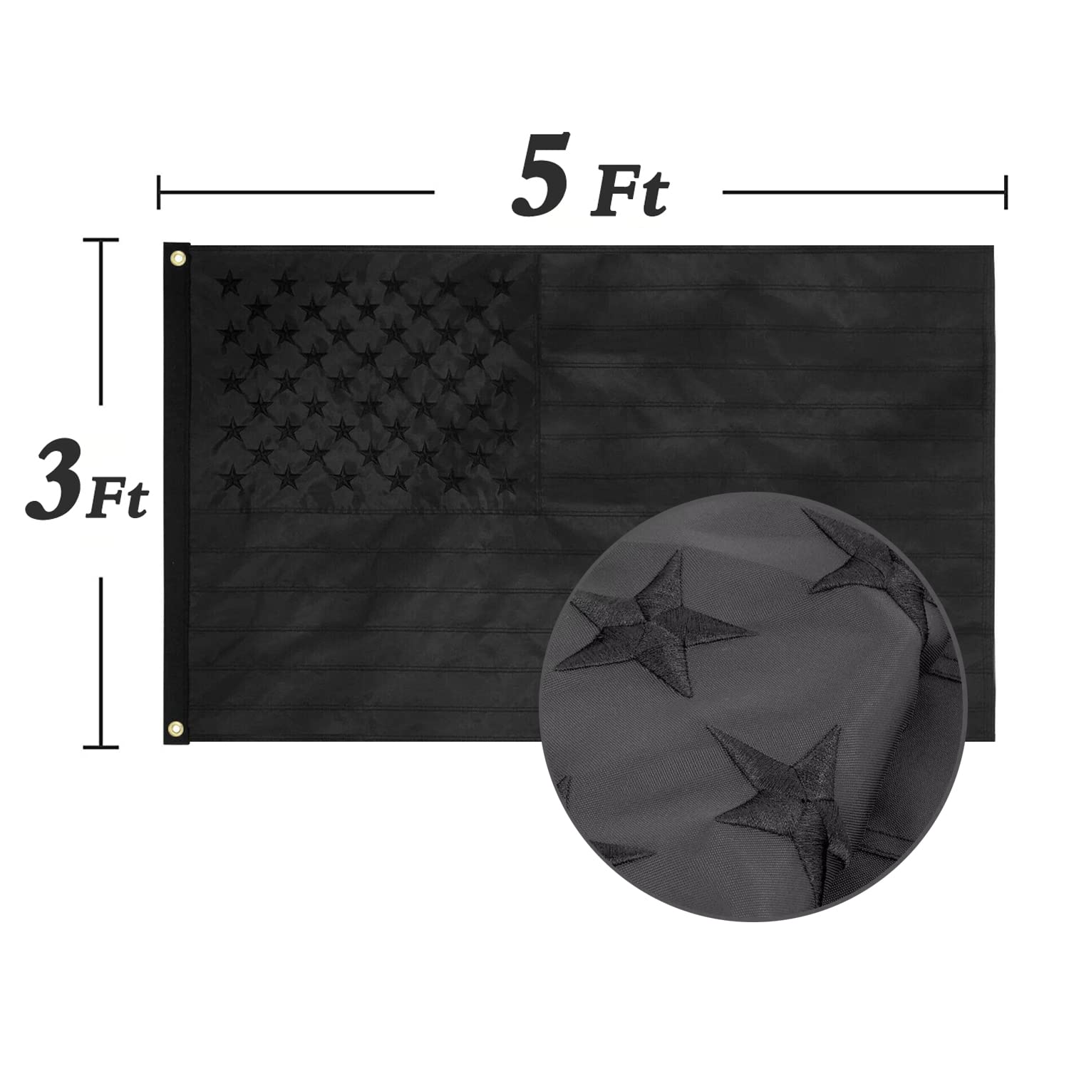 All Black American Flag 3x5 Ft - Heavy Duty Embroidered Stars & Sewn Stripes with Brass Grommets | Blackout Tactical USA Flag for Outdoor, Military Display, and Patriotic Decor