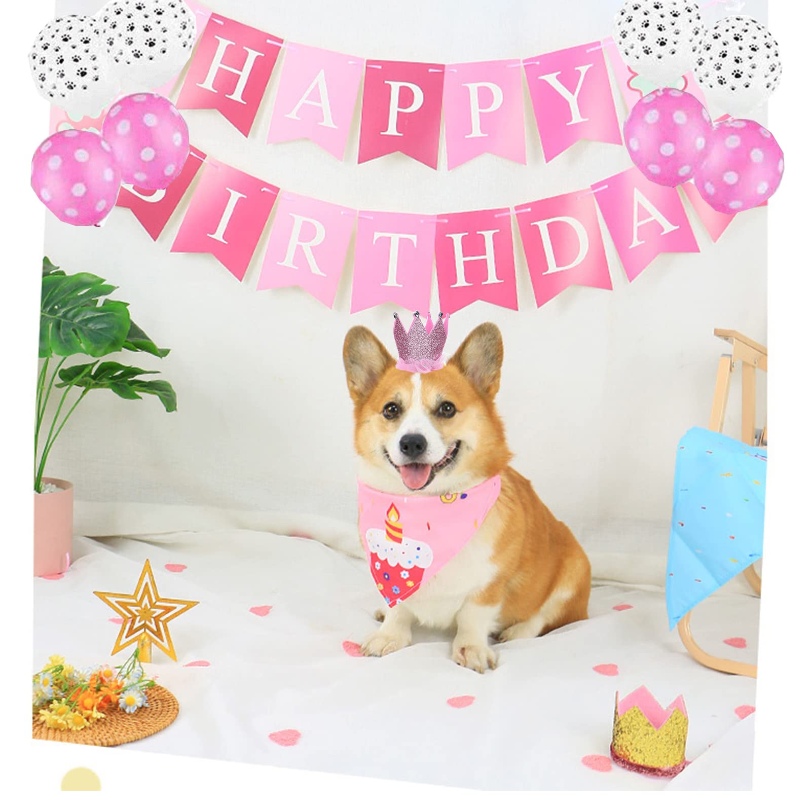 Petank Dog Birthday Party Decorations - Cute Pink Tutu Skirt Outfit, Happy Birthday Banner & Crown Hat Set for Puppy Celebrations | Perfect for Dog Birthday Parties, Photo Shoots & Special Occasions
