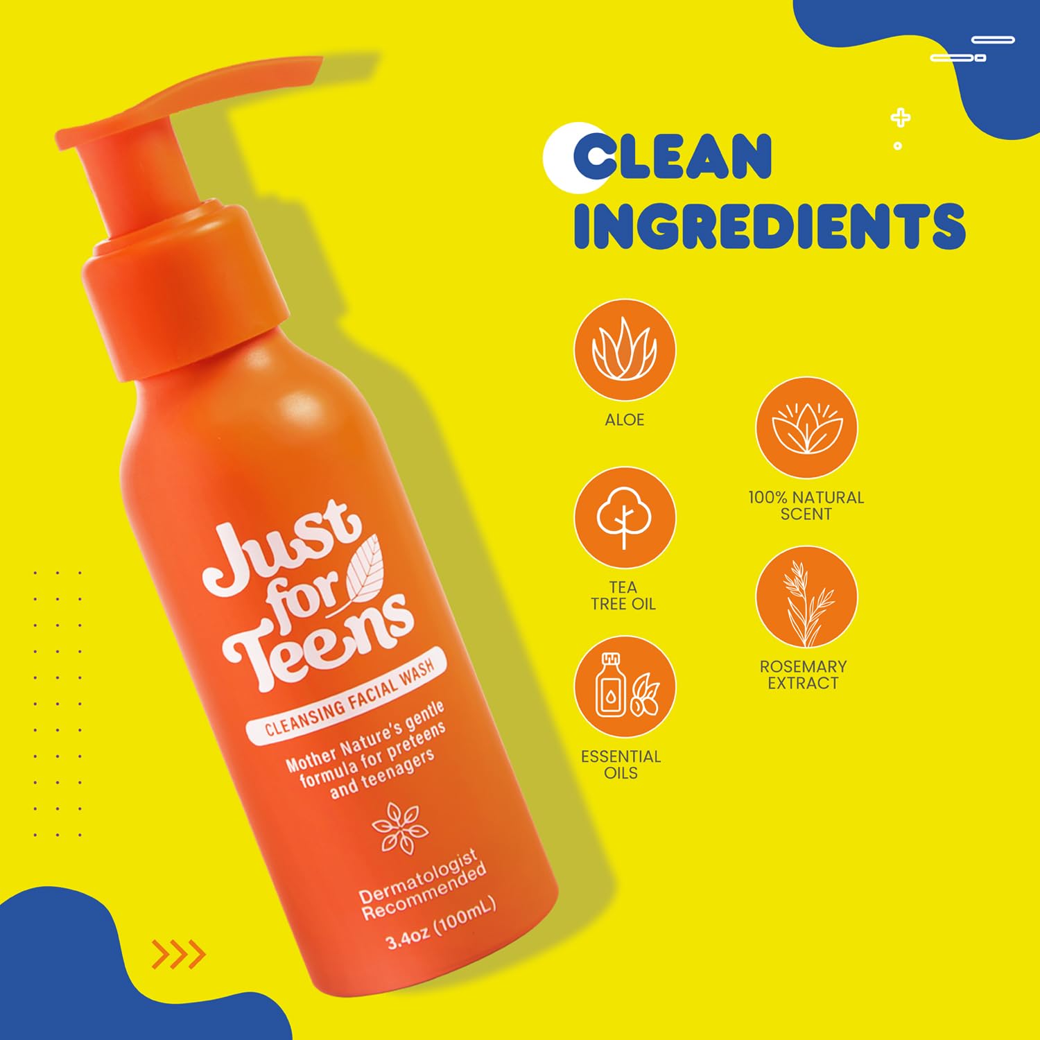 Organic Facial Cleanser for Sensitive & Acne-Prone Skin - Aloe Vera & Tea Tree Oil Face Wash for Teens & Preteens - Gentle Daily Cleansing for Oily Skin - 3.4oz | Perfect for Morning & Night Skincare Routine
