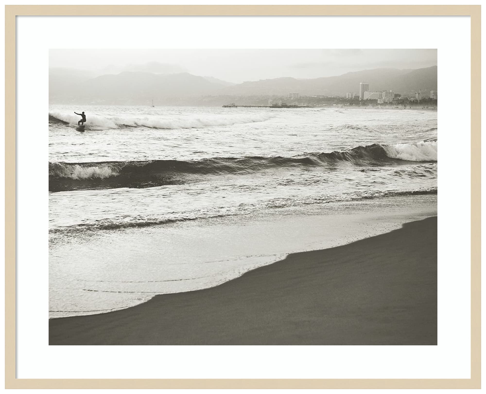 Amanti Art Framed Wall Art Print - 33x41 Black & White Surfer No.1 by Myan Soffia | Beach Themed Decor | Large Poster Painting for Living Room, Bedroom, Office | Coastal Home & Surf Lover Gift Idea