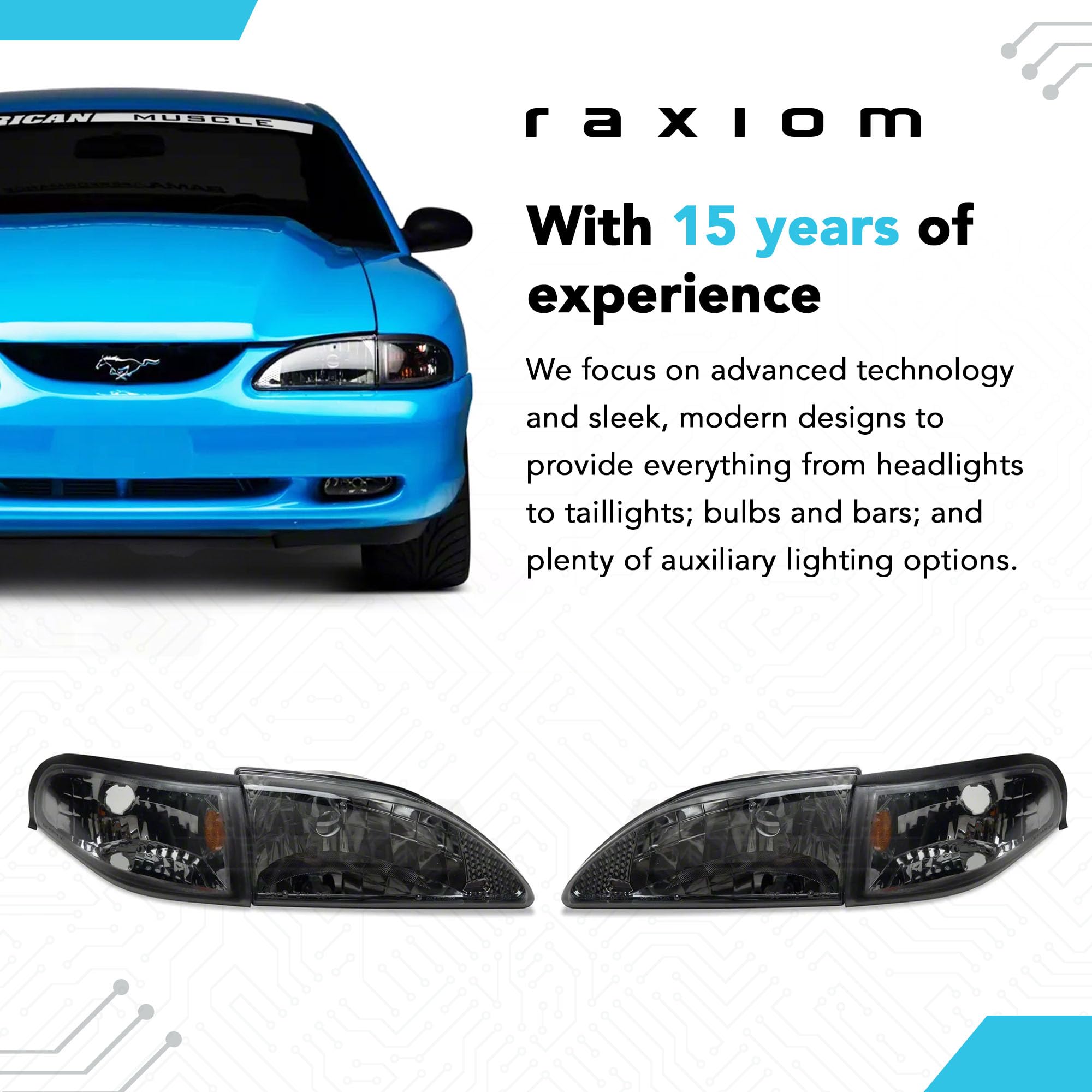 Black Axial Cobra Style Headlights for 1994-1998 Ford Mustang | Classic Muscle Car Lighting Upgrade | Perfect for Night Driving & Car Shows