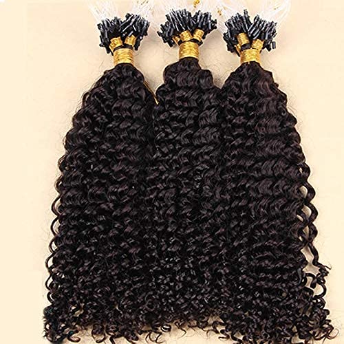 30inch Brazilian Kinky Curly Human Hair Extensions - 100% Remy Hair, Micro Loop Beads, 100g 100 Strands (Dark Brown) for Natural Volume & Length - Perfect for Daily Wear, Parties & Special Occasions